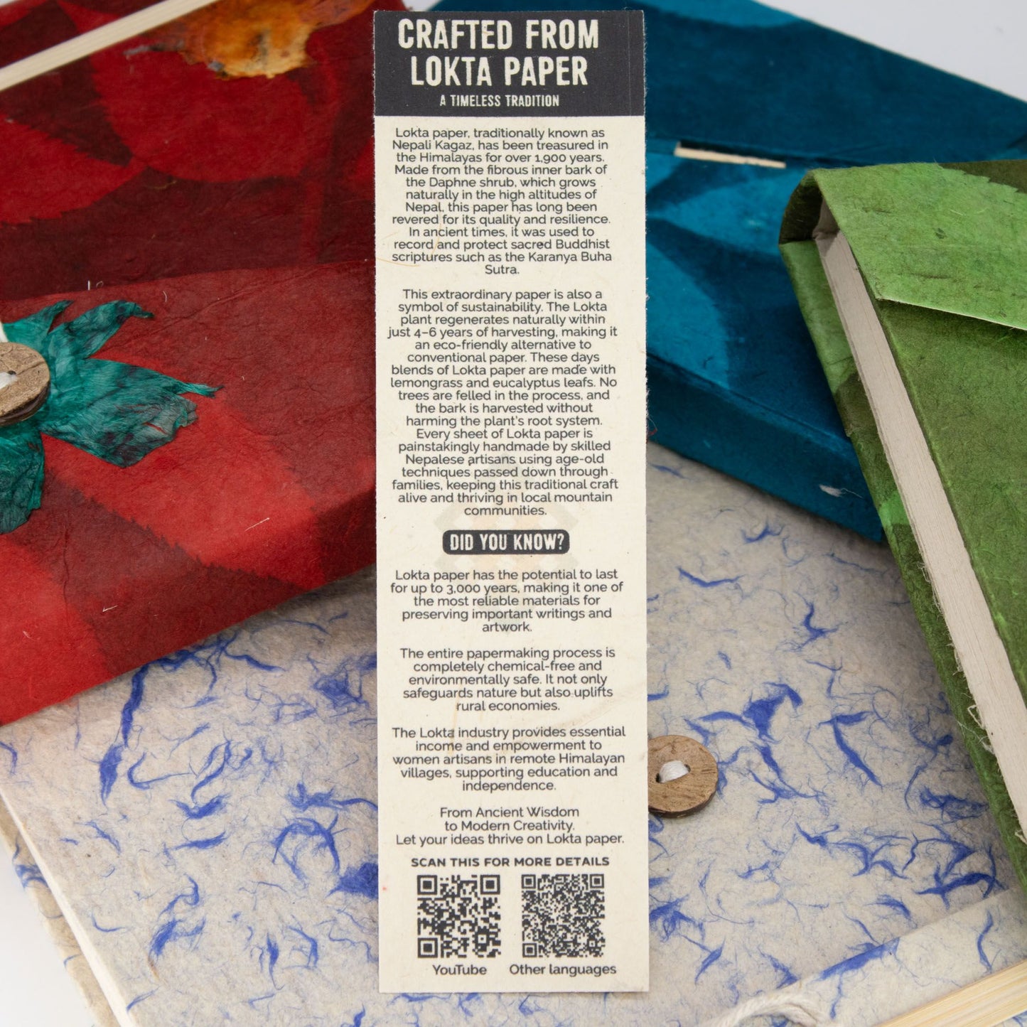 Lokta Bold Floral Notitieboek Groot (21x15cm) – 45 pagina’s – incl. boekenlegger – Olijfgroen