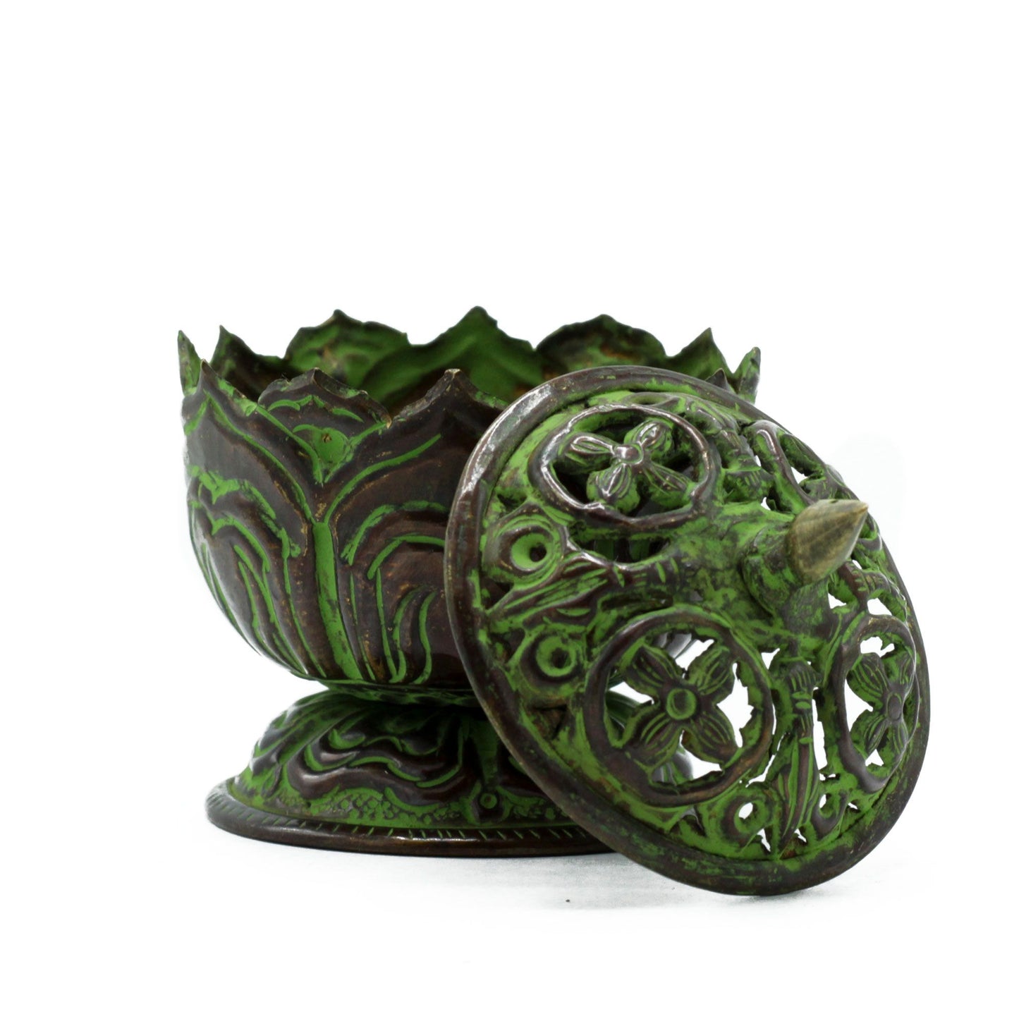 Messing Verdigris Tibetaanse Wierookbrander - Kleine Lotus