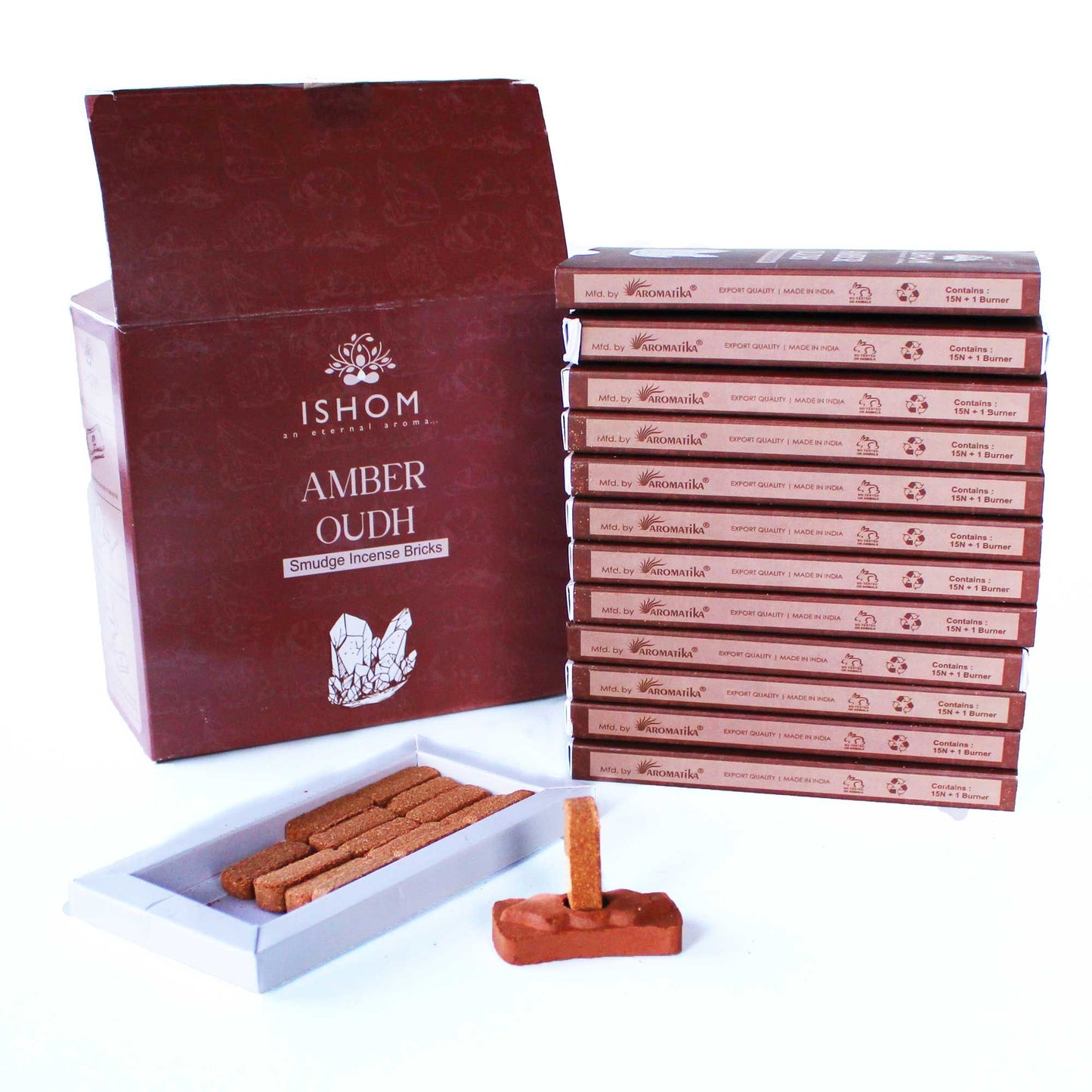 Natuurlijke Wierook Smudge Bricks met Brander – Amber Hout (15 stuks)