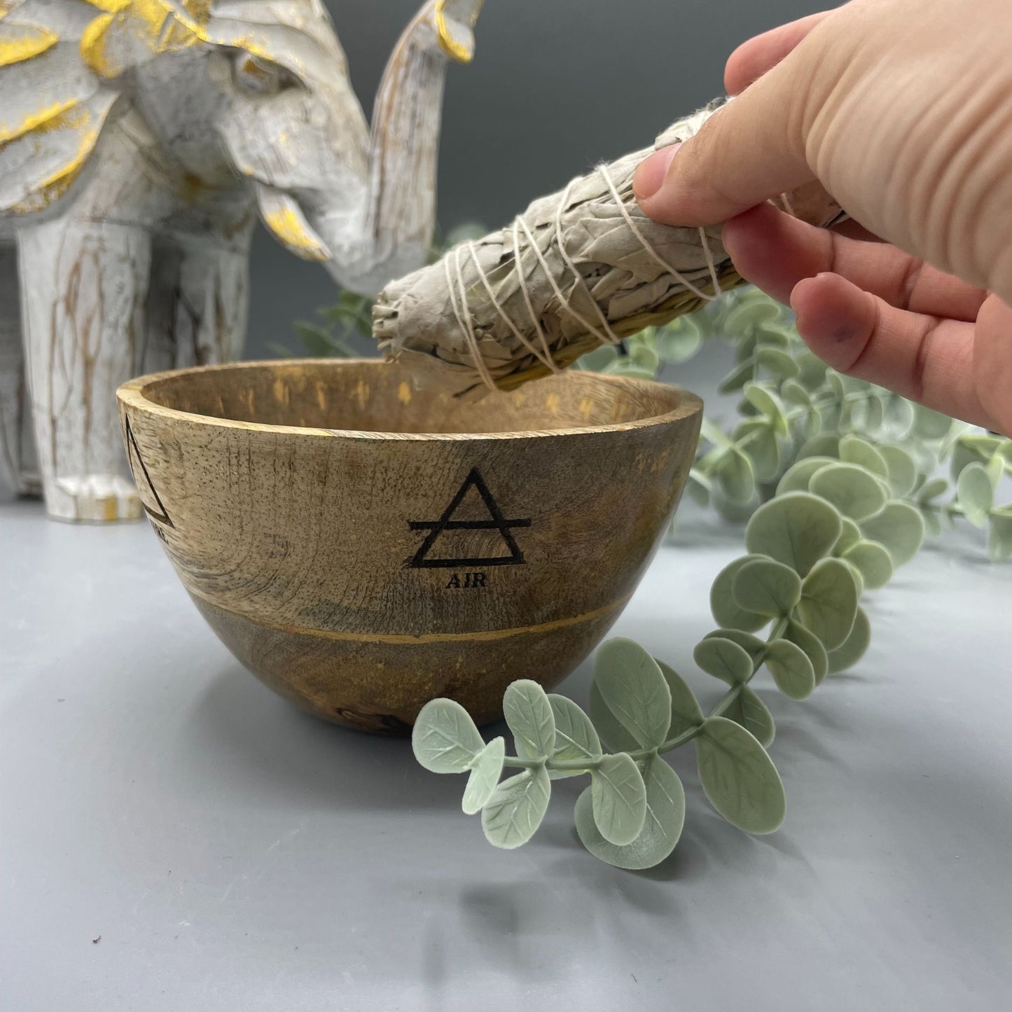 Houten Smudge & Rituele Offerkom - Vier Elementen 12x7cm