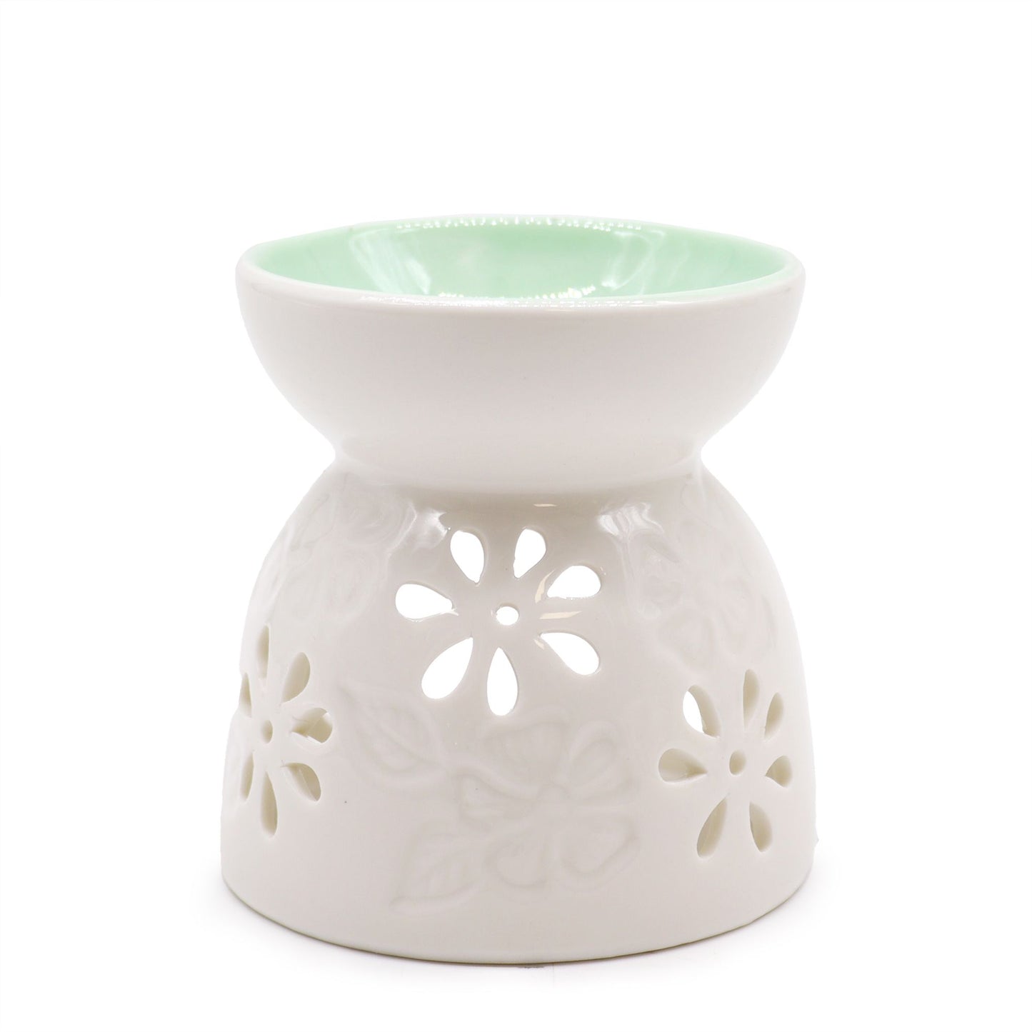 Klassieke Witte Oliebrander - Bloemen met Teal Schaal