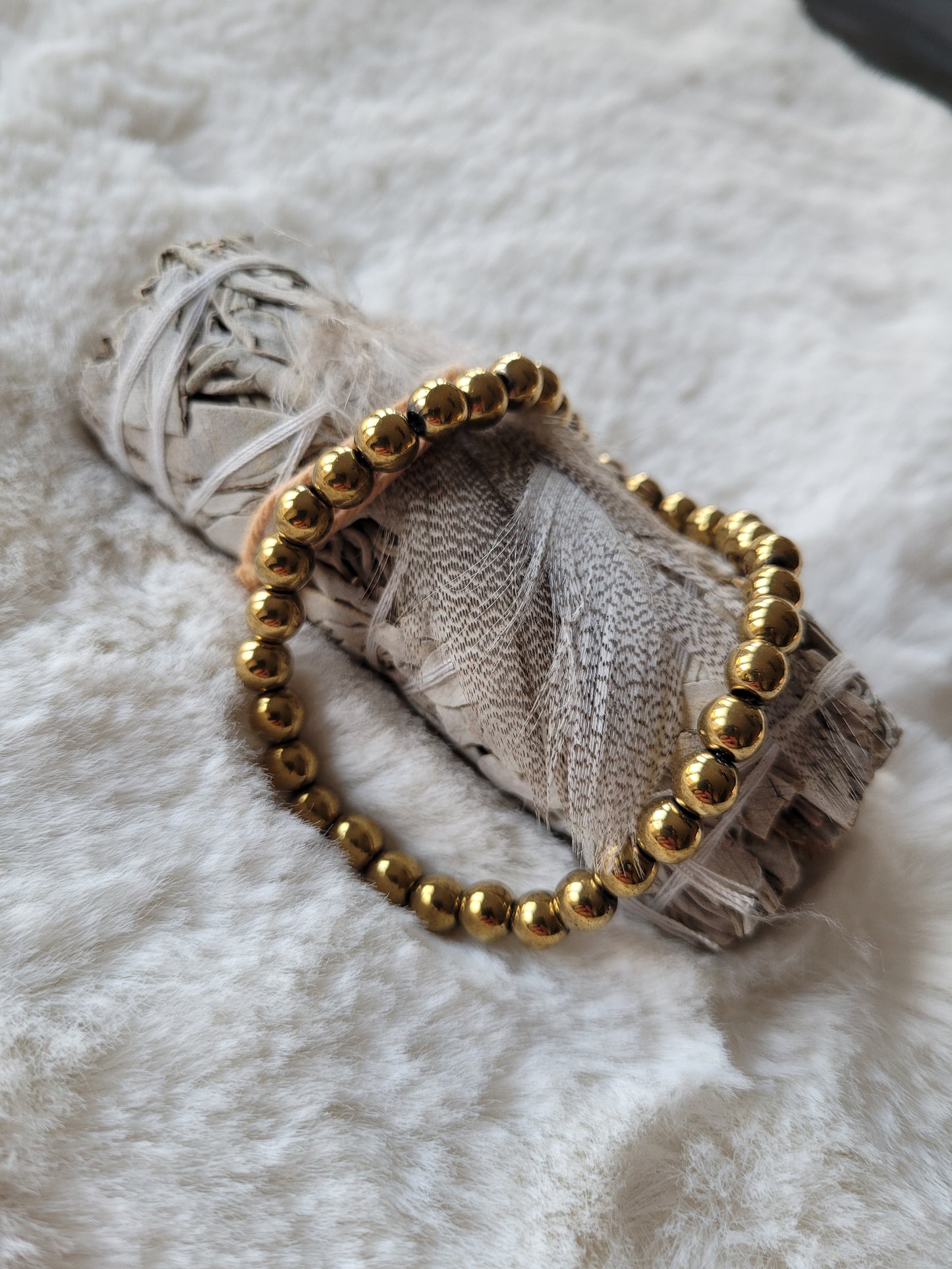 Armbandje Hematiet "Gold" 8 mm