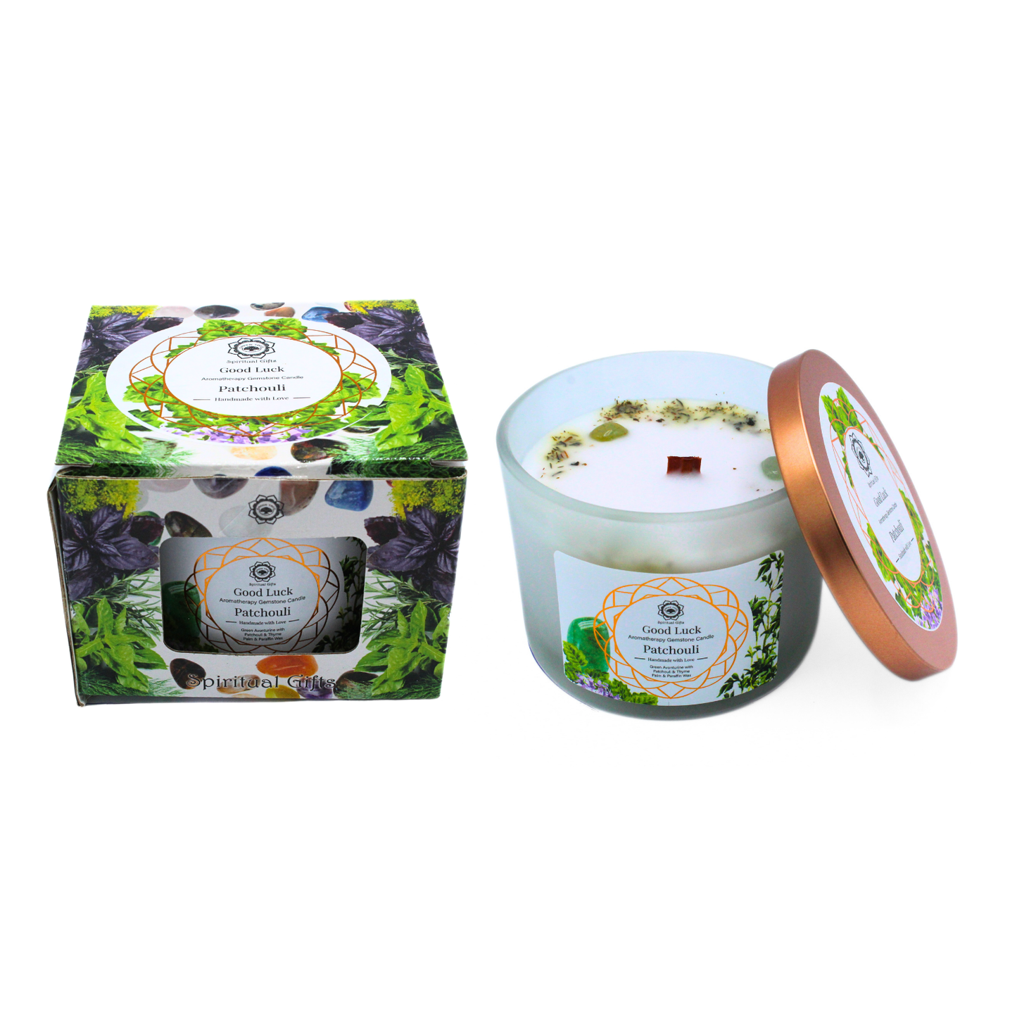 Green Tree geurkaars met edelstenen Good Luck Patchouli 256 g