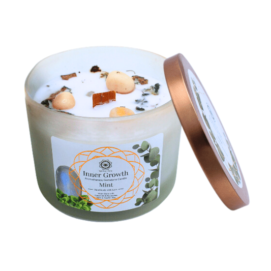 Green Tree geurkaars met edelstenen Inner Growth munt 256 g