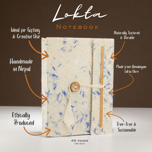 Lokta Mixed Blue Cotton Notitieboek Medium (15x12cm) – 45 pagina’s