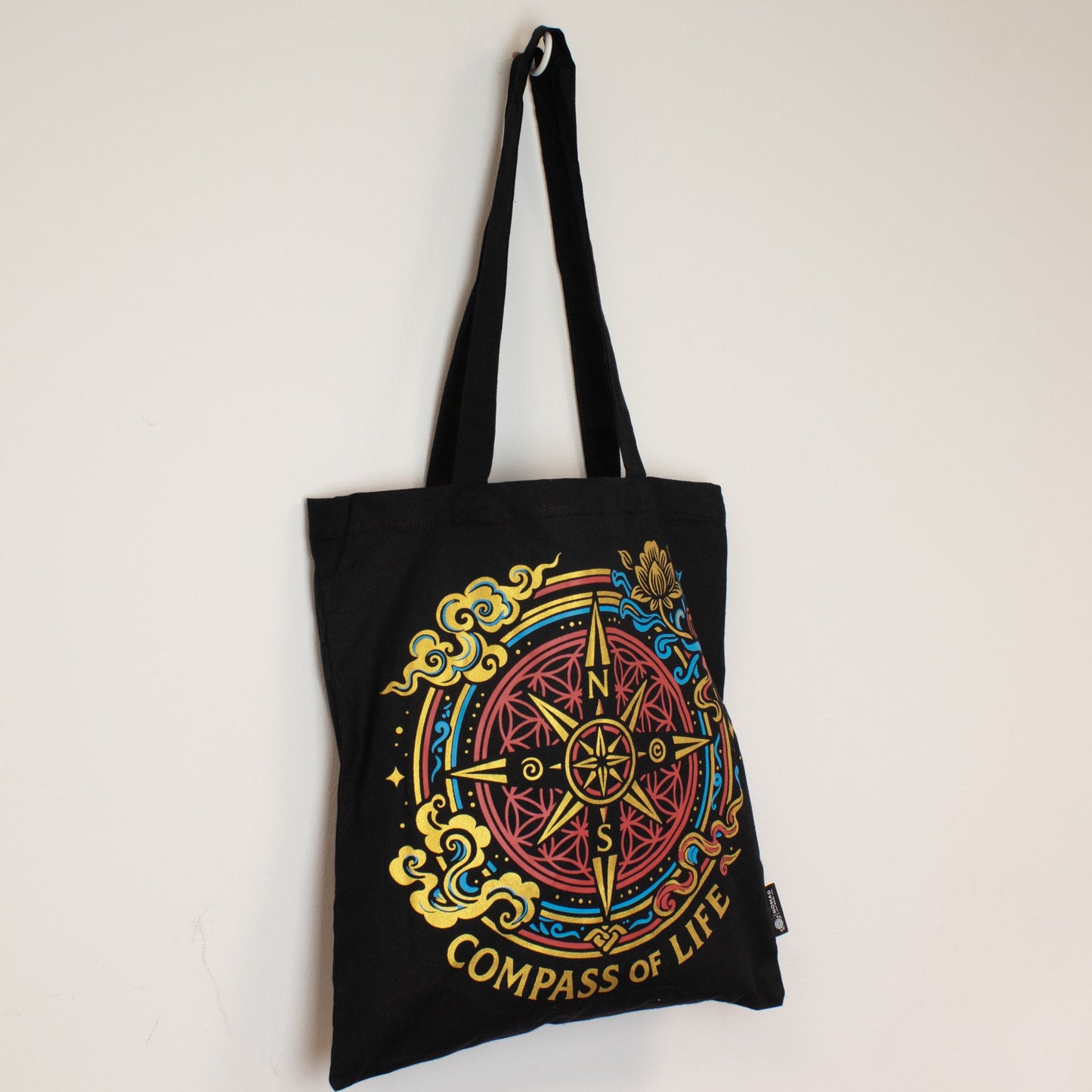 Iconic Classic Tote Bag – Compass of Life – Zwart 6oz