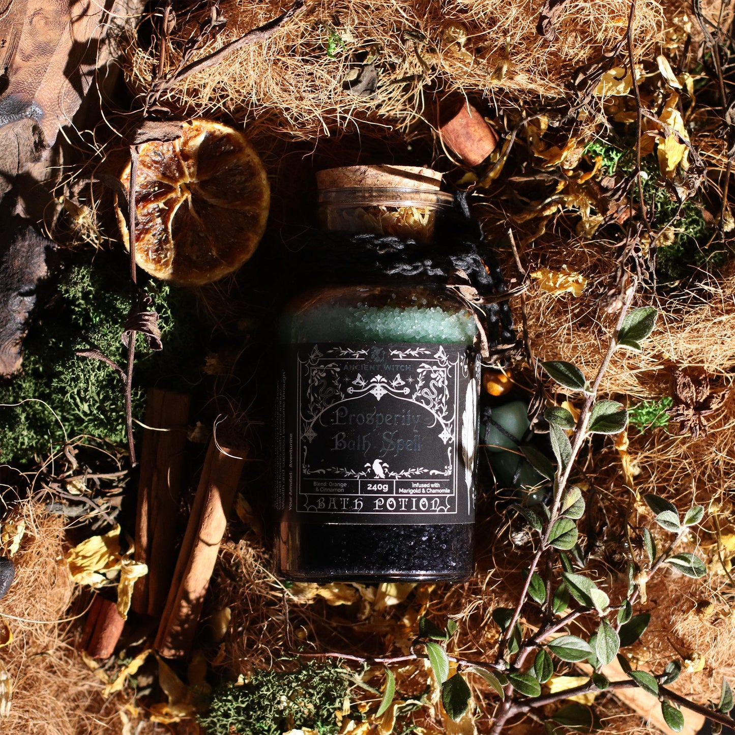 Ancient Witch Bath Spell Potion – Prosperity | Voorspoed & Geluk met Aventurijn Amulet