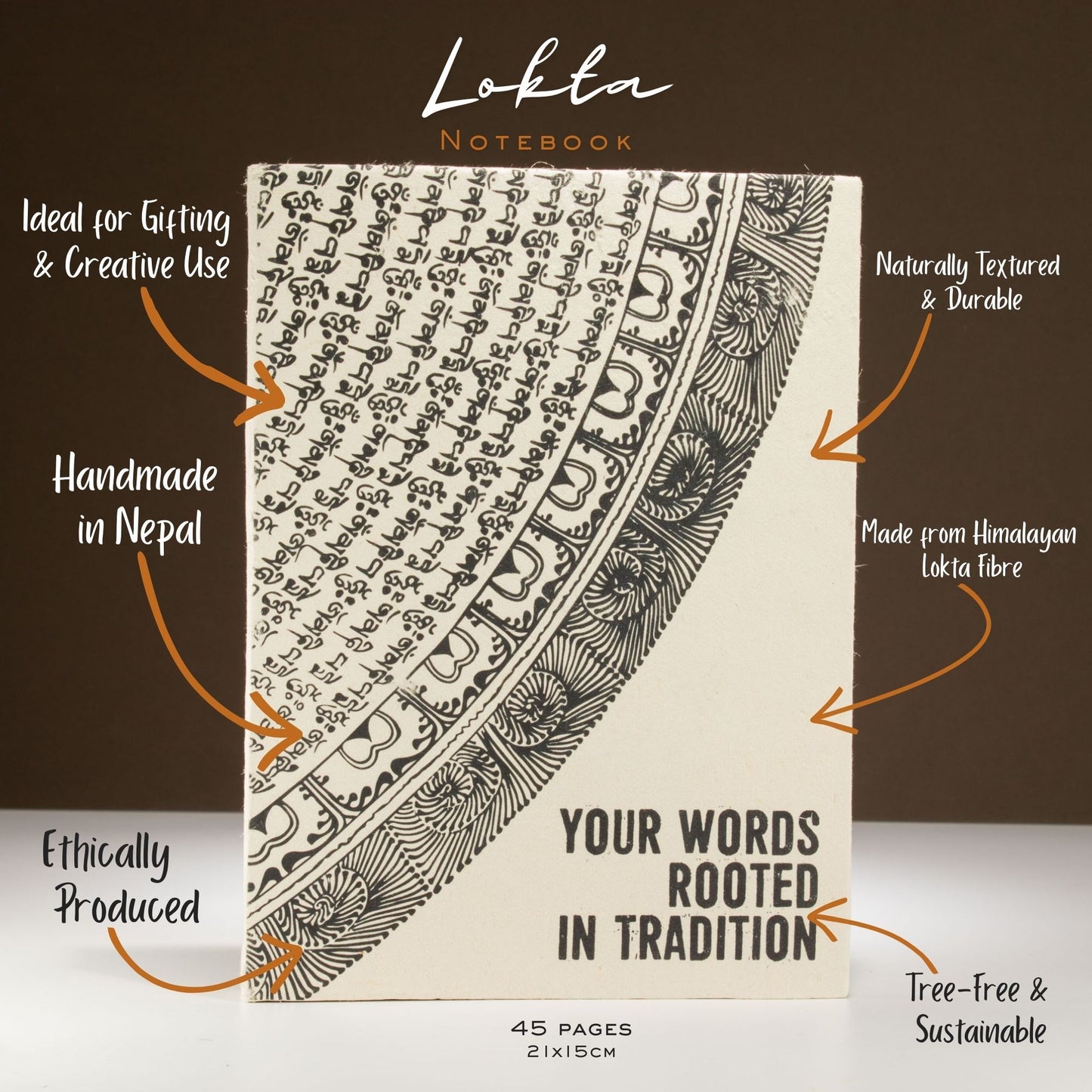 Lokta Inspiratie Notitieboek Groot (21x15cm) – 45 pagina's – Your Words – incl. boekenlegger