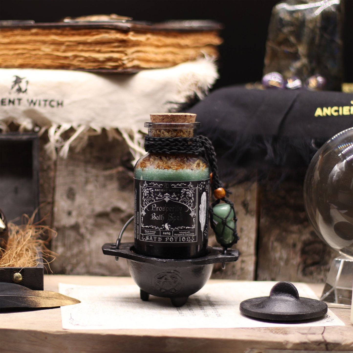 Ancient Witch Bath Spell Potion – Prosperity | Voorspoed & Geluk met Aventurijn Amulet