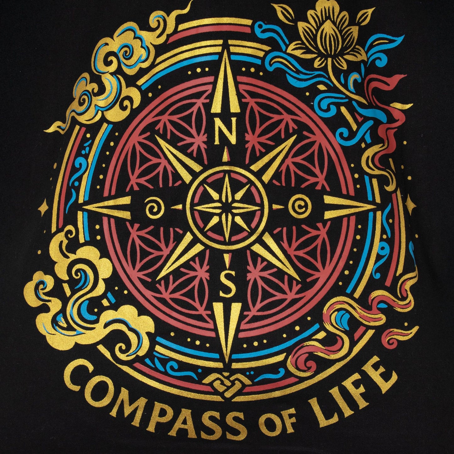 Iconic Classic Tote Bag – Compass of Life – Zwart 6oz