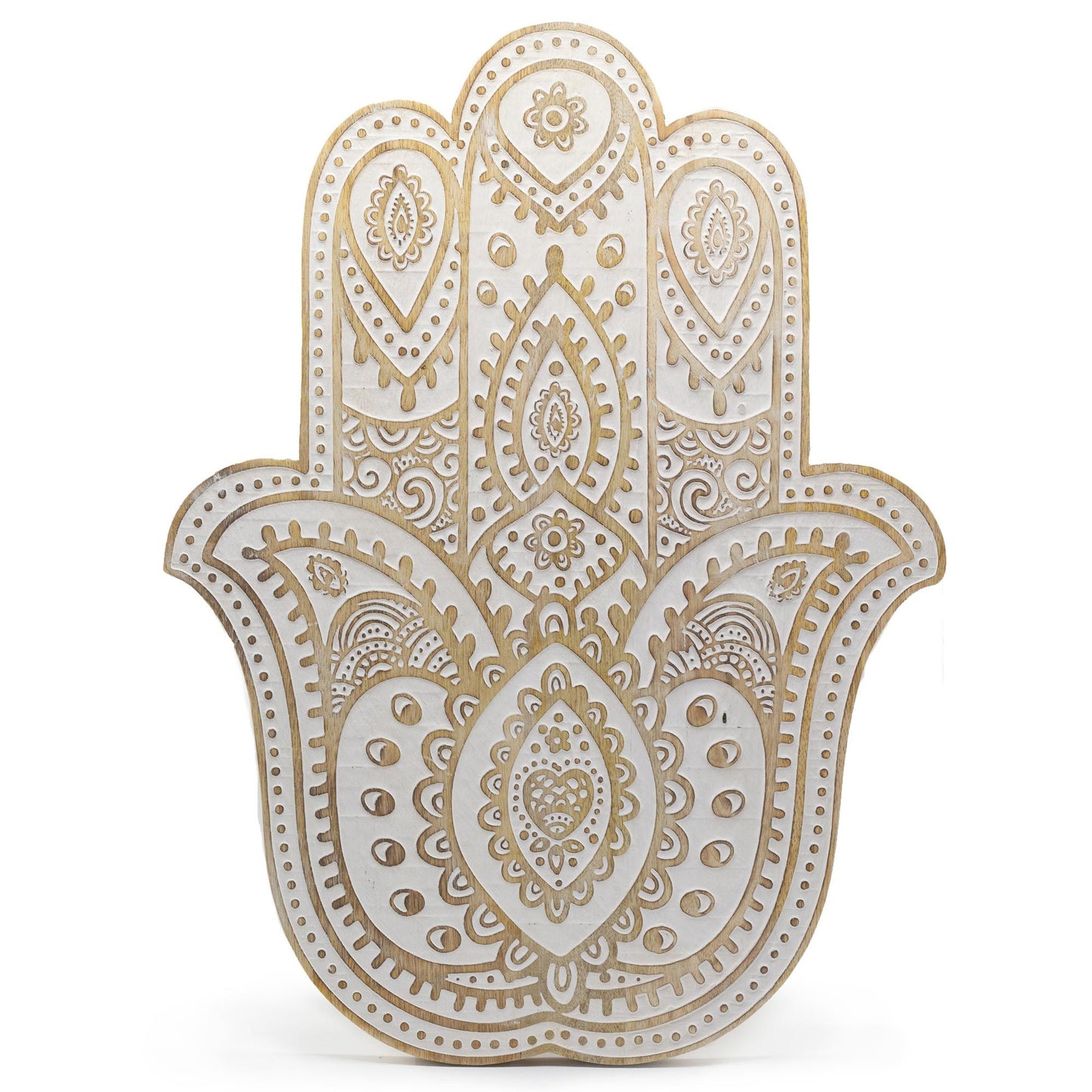 Mangohout Hamsa Wandplaquette – Whitewash 52 cm