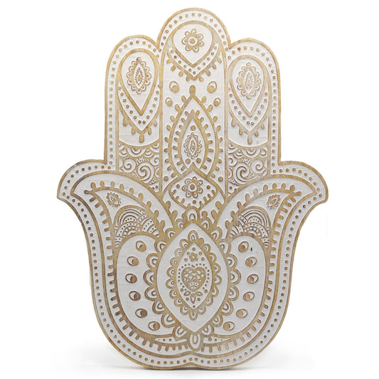 Mangohout Hamsa Wandplaquette – Whitewash 52 cm