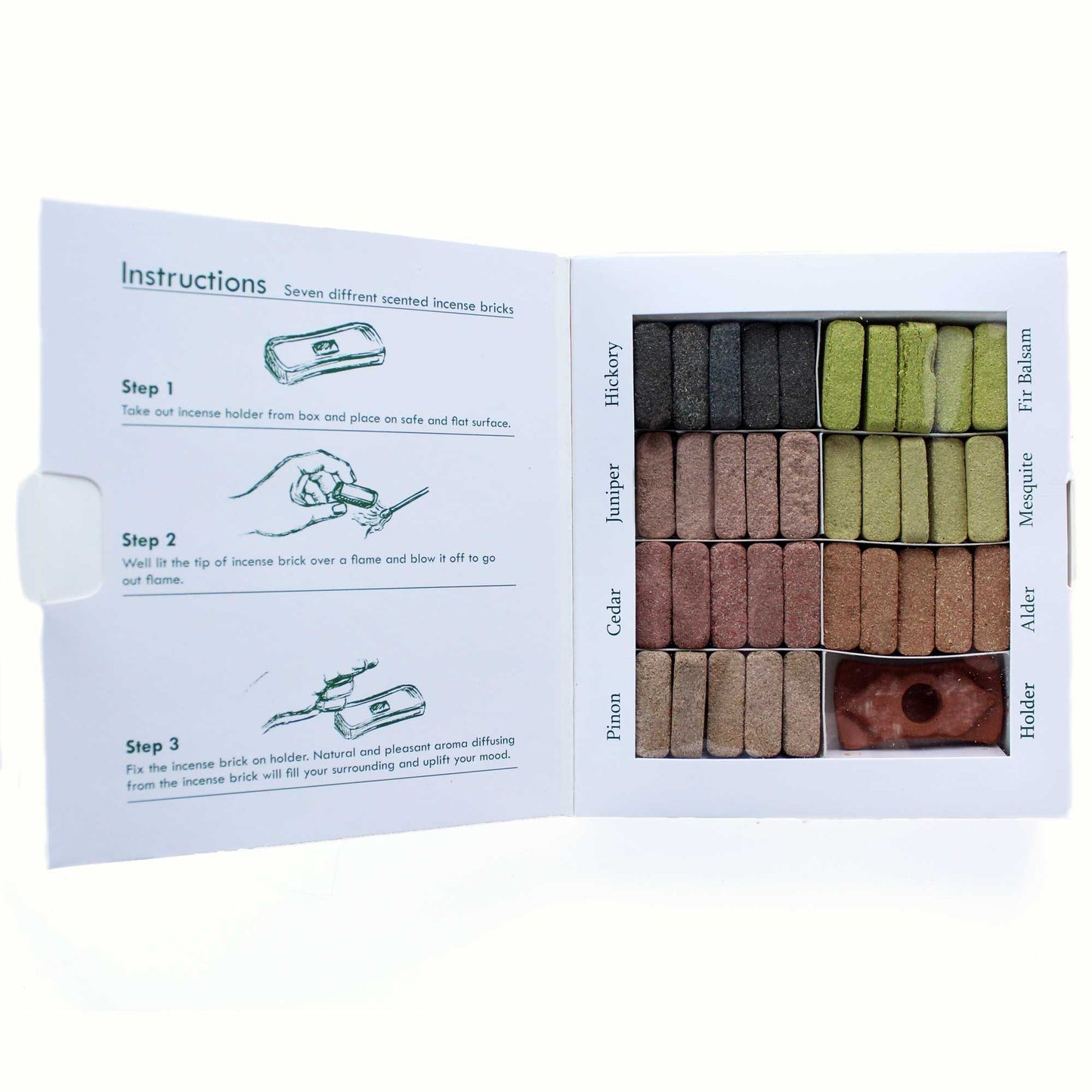 XXL Set Wierook Smudge Bricks met Brander – 7 Aardse Himalaya Geuren (70 stuks)