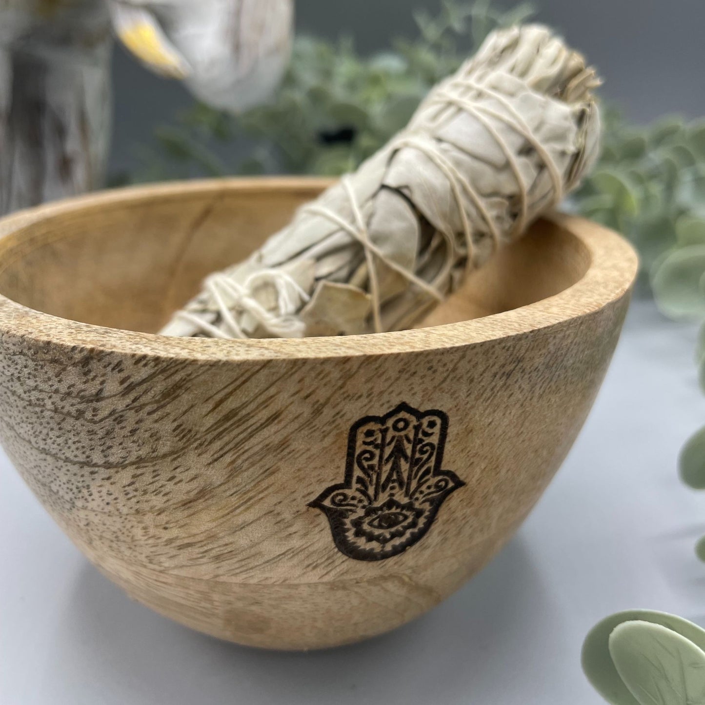 Houten Smudge & Rituele Offerkom - Hamsa 12x7cm