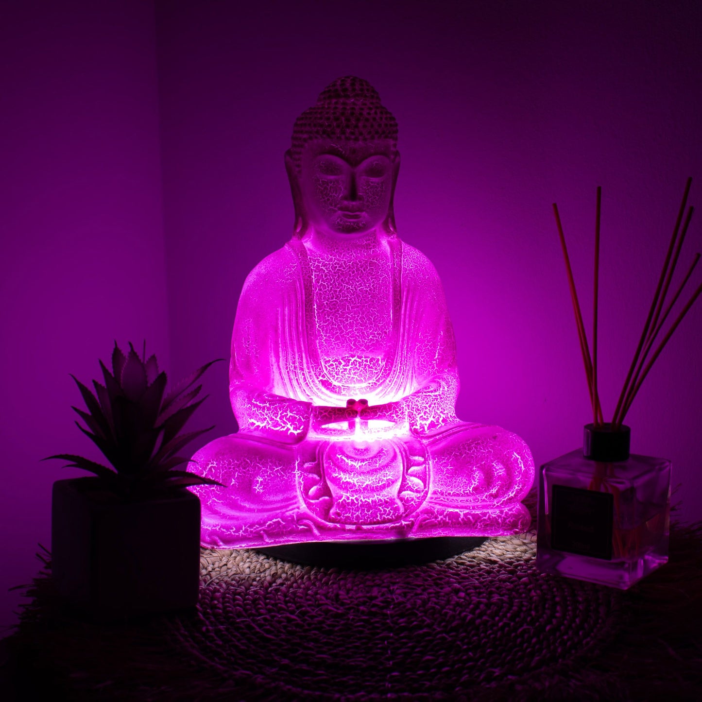 Meditatie Boeddha Lamp – Kersrood Craquelé | Ovaal Voetstuk