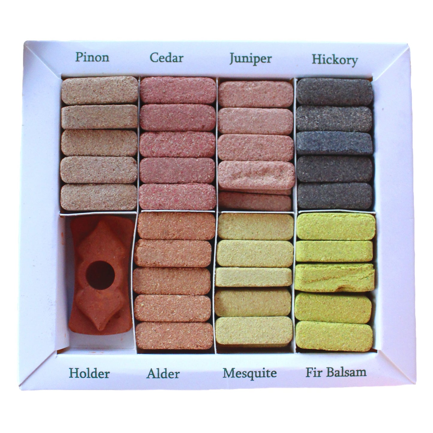 XXL Set Wierook Smudge Bricks met Brander – 7 Aardse Himalaya Geuren (70 stuks)