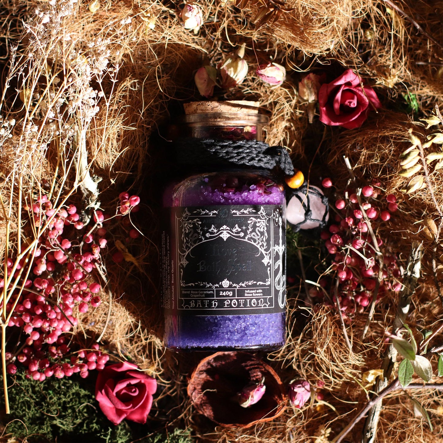 Ancient Witch Bath Spell Potion – Love | Liefde & Harmonie met Rozenkwarts Amulet
