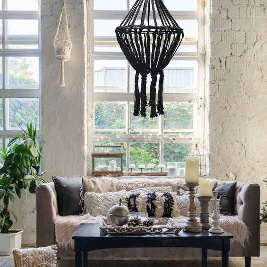 Macramé Grote Druppel Kroonluchter – Zwart