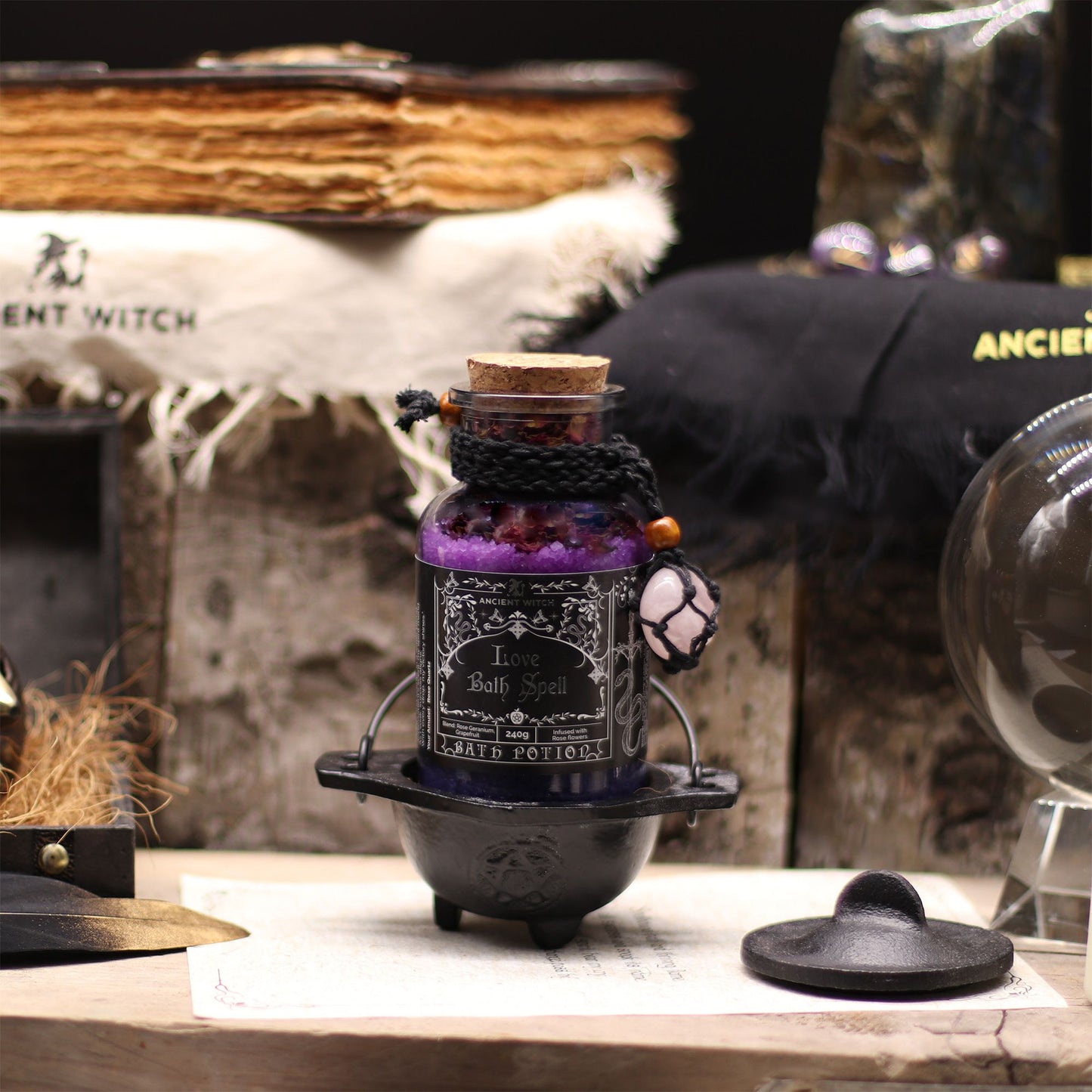 Ancient Witch Bath Spell Potion – Love | Liefde & Harmonie met Rozenkwarts Amulet