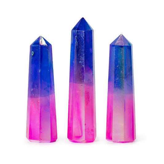 Edelstenen Obelisk – Aurora Kristalkwarts – Roze & Blauw – ca. 9cm