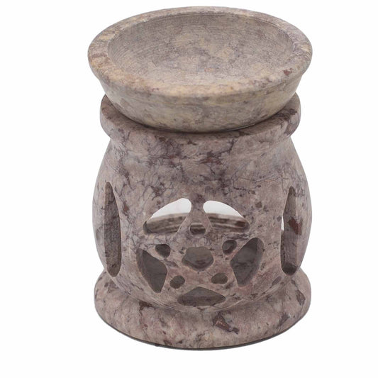 Kleine Soapstone Oliebrander 8cm - Drie Manen Pentagram