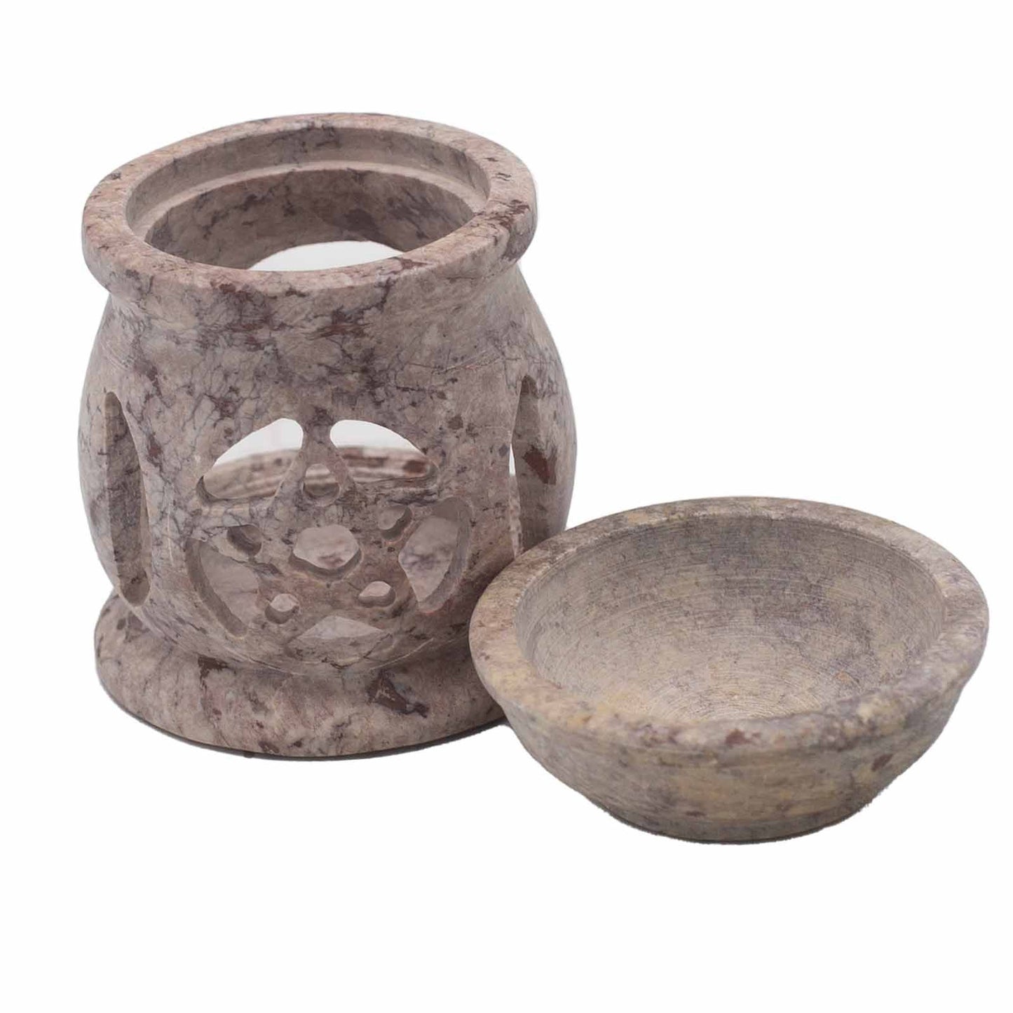 Kleine Soapstone Oliebrander 8cm - Drie Manen Pentagram