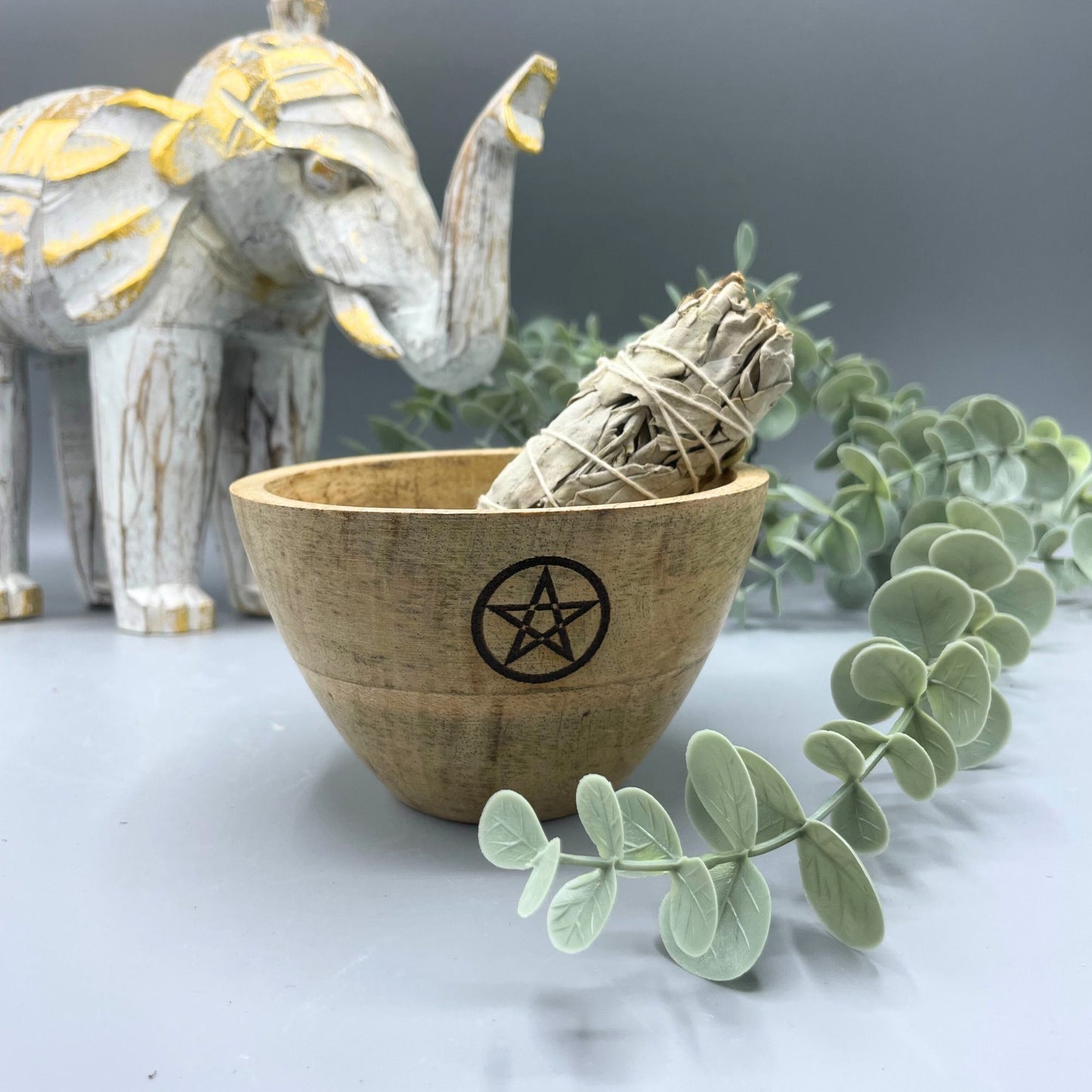 Houten Smudge & Rituele Offerkom - Pentagram 12x7cm