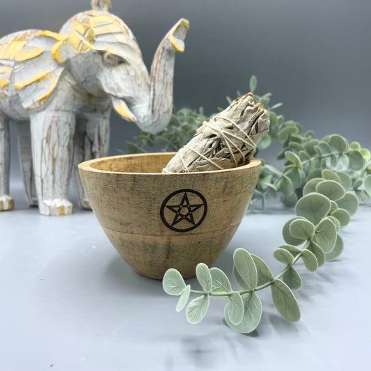 Houten Smudge & Rituele Offerkom - Pentagram 12x7cm
