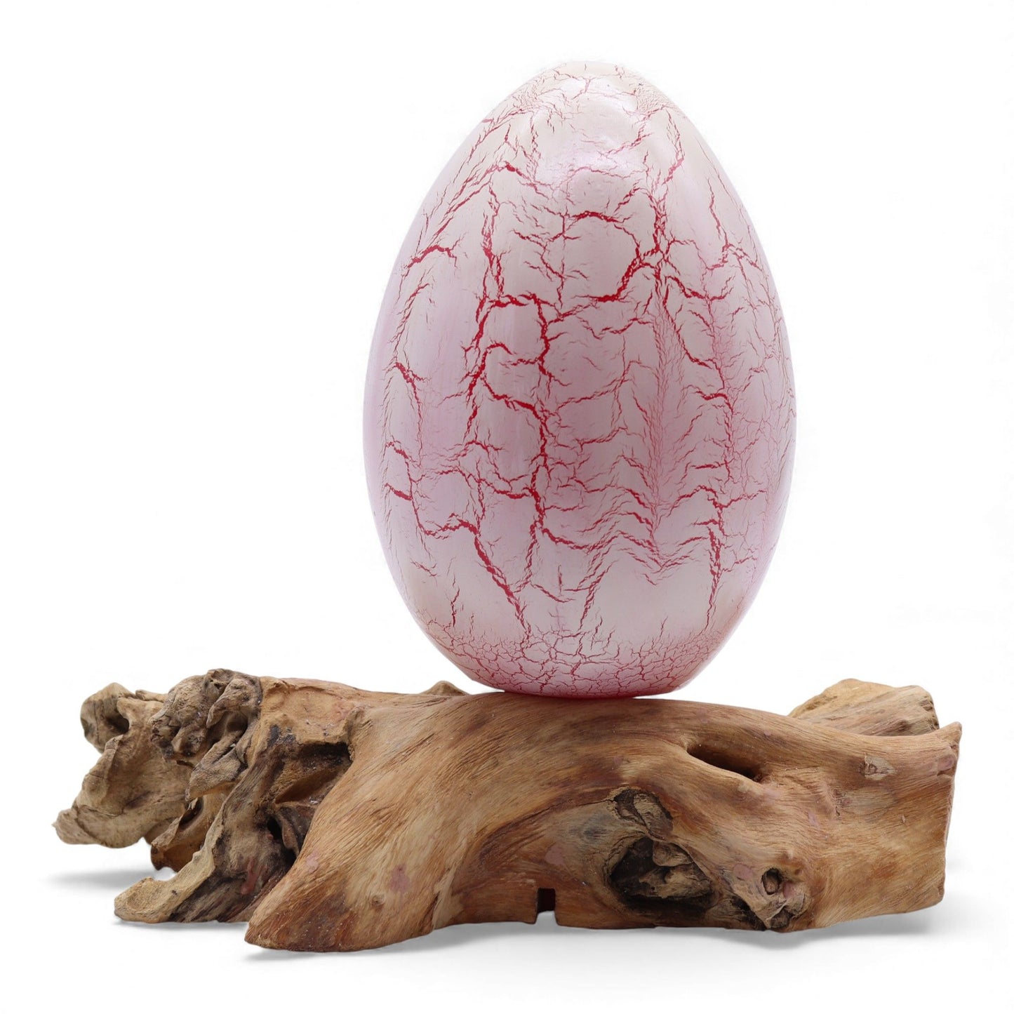 DriftGlow Lamp – Oranje Crackle Fire Ei Kap | Drijfhout Basis