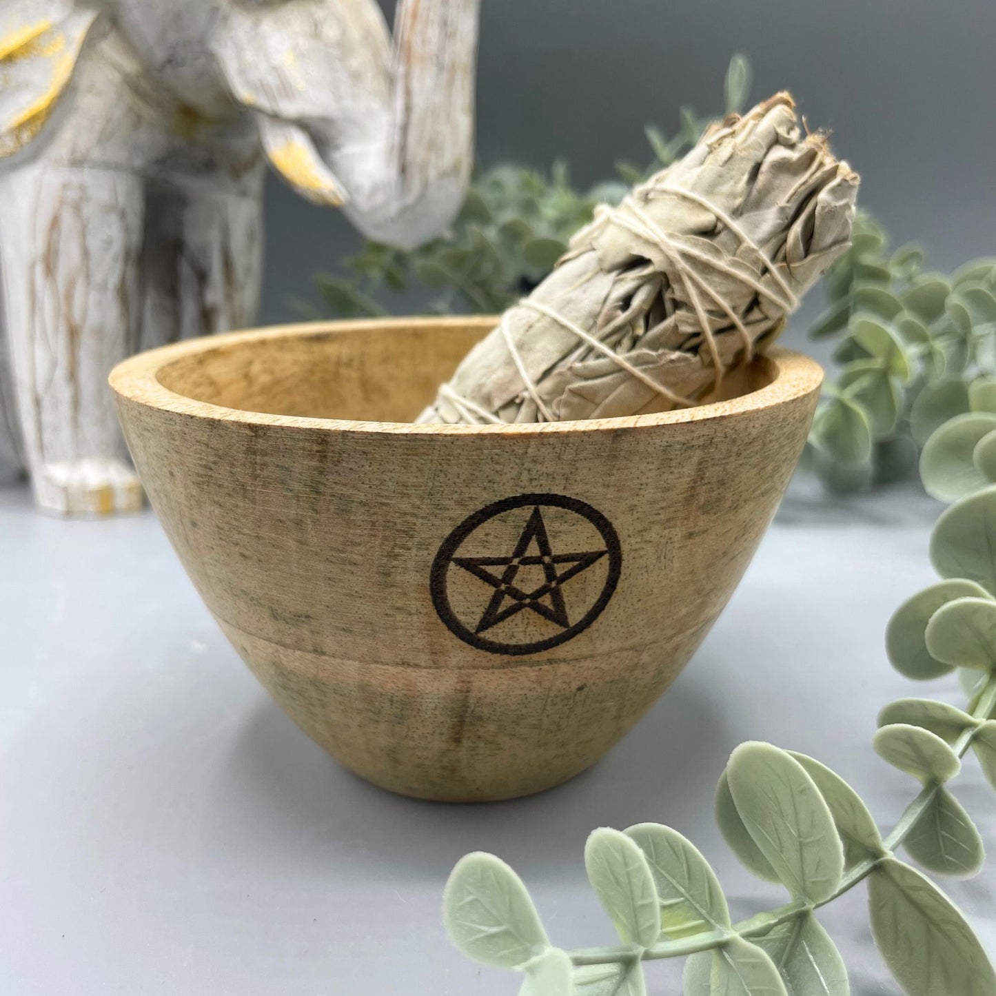 Houten Smudge & Rituele Offerkom - Pentagram 12x7cm