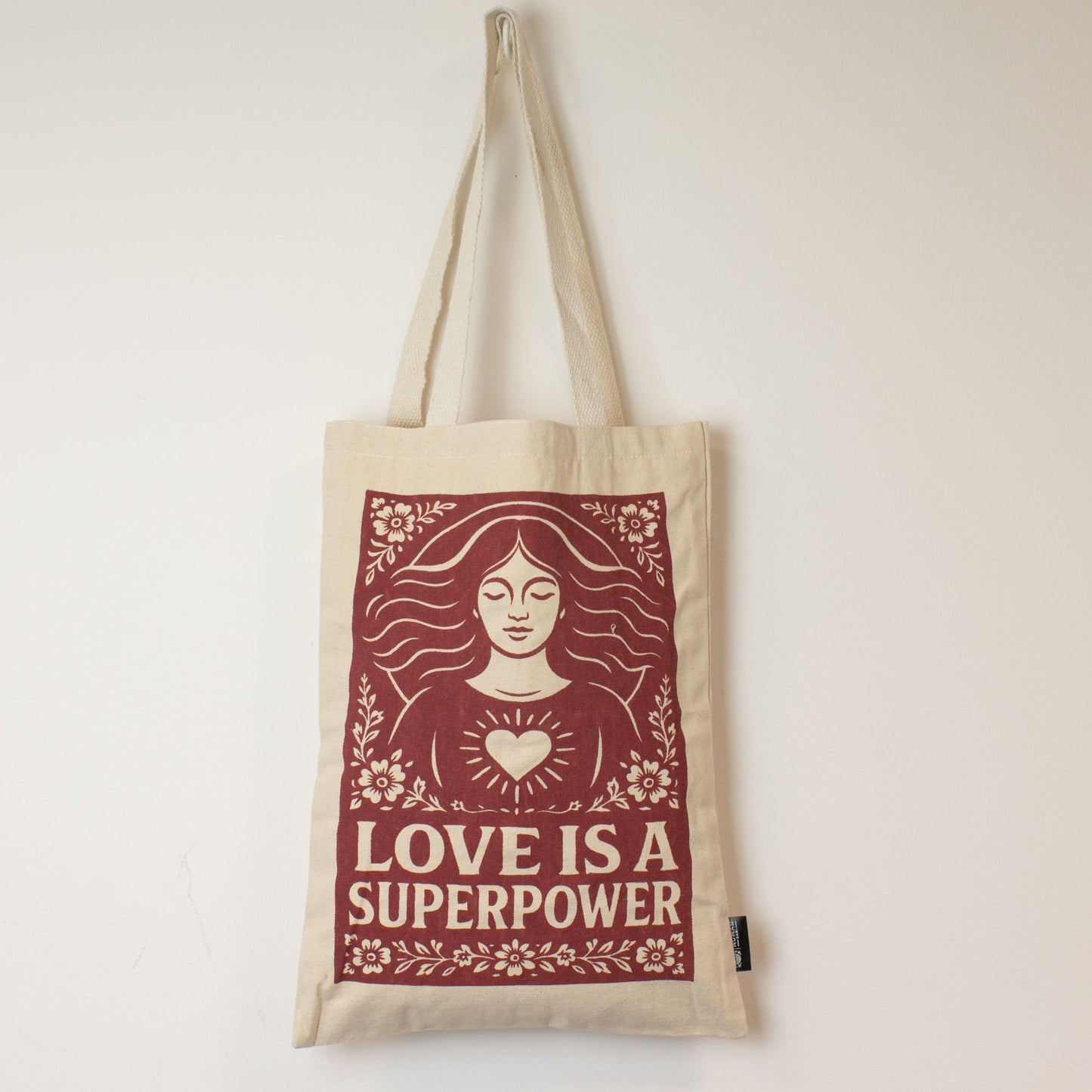Nomad Sari Iconic Toni Tote Bag – Love is a Super Power – Naturel 10oz