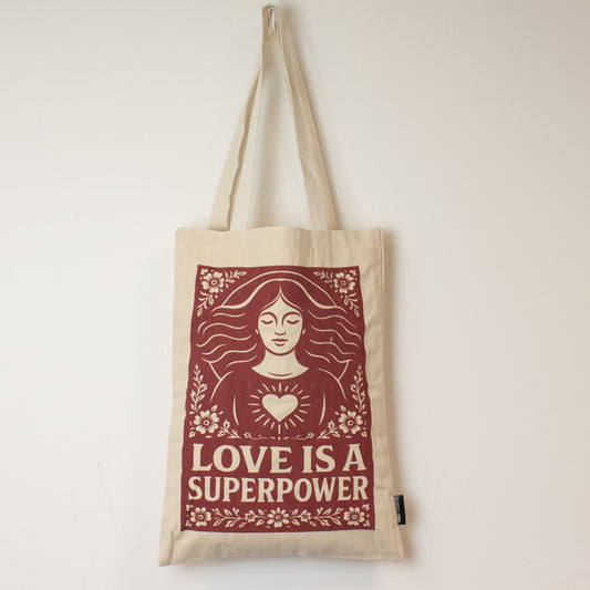 Nomad Sari Iconic Toni Tote Bag – Love is a Super Power – Naturel 10oz