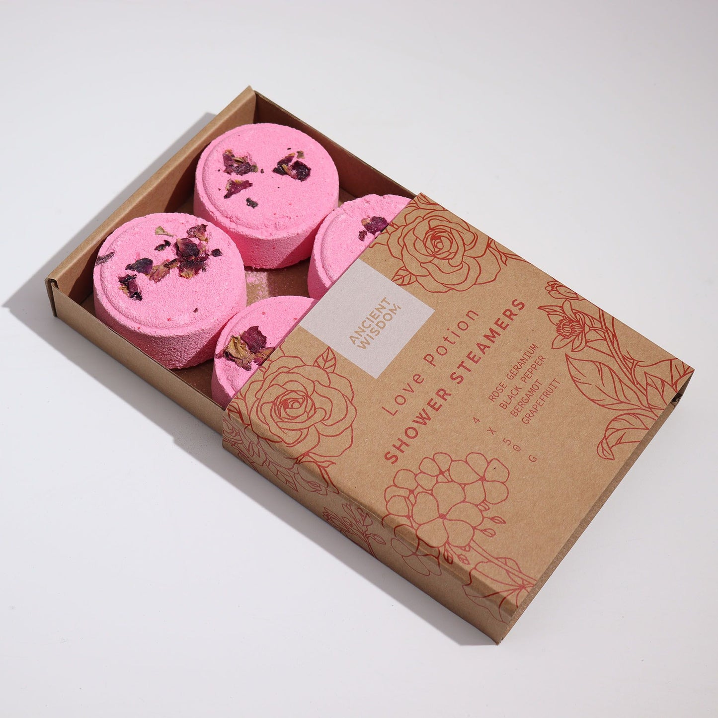 Zen Douchestoomers – Wellness Kwartet – Liefdesdrank (Roze-Rood) | 4 stuks