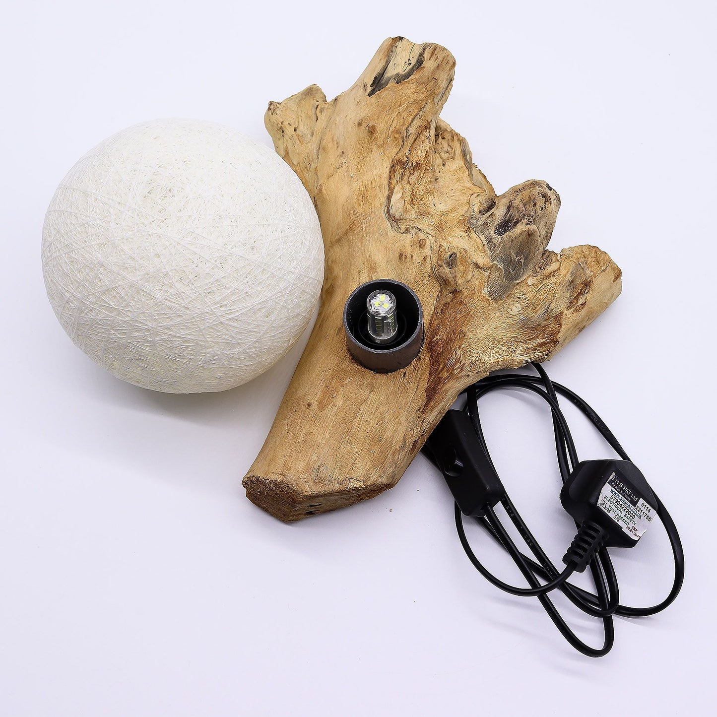 DriftGlow Lamp – Amber Craquelé Kap | Drijfhout Basis