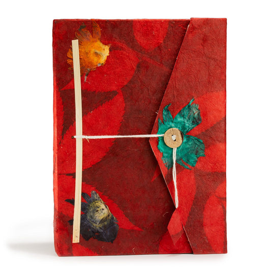 Lokta Bold Floral Notitieboek Groot (21x15cm) – 45 pagina’s – incl. boekenlegger – Ruby