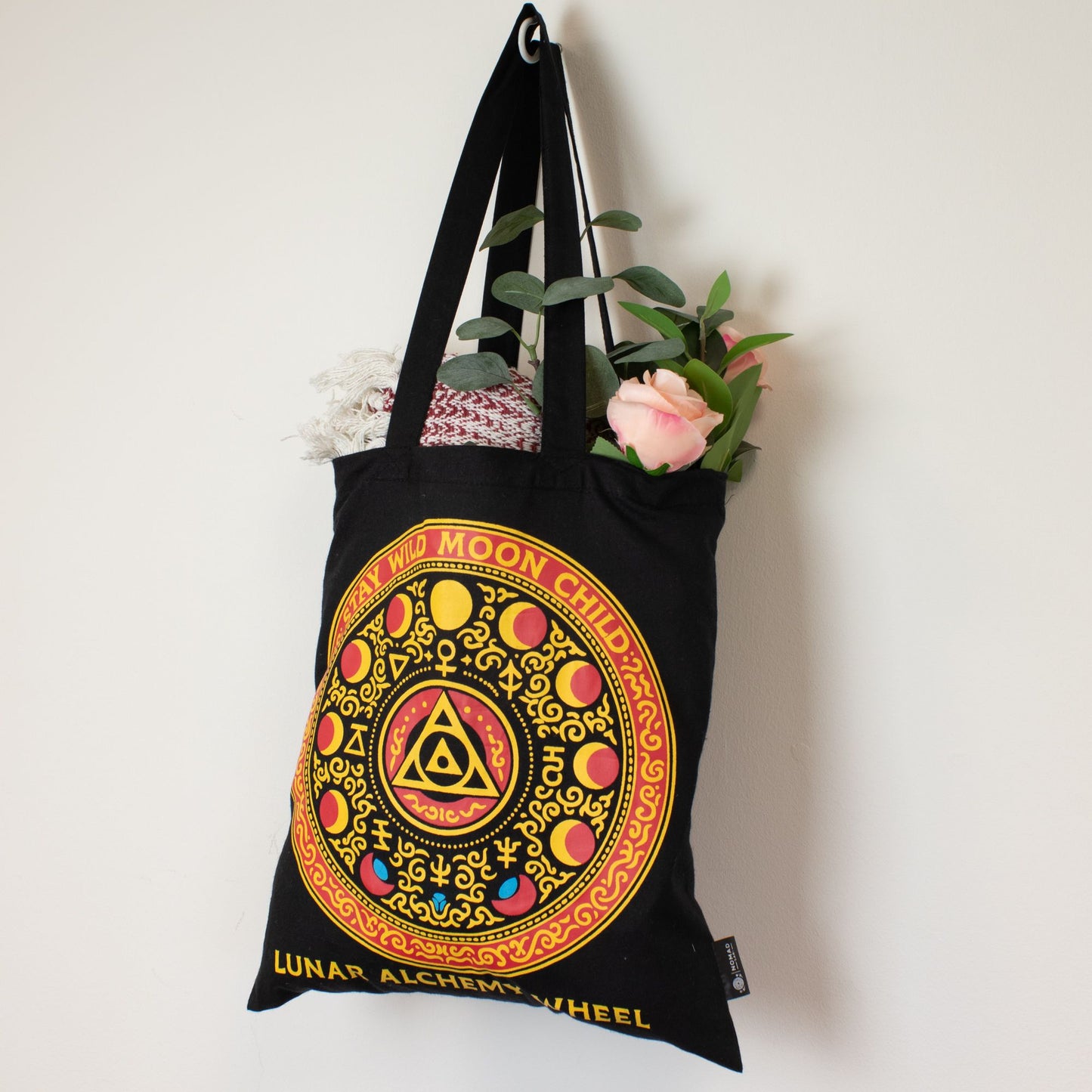 Iconic Classic Tote Bag – Luna Alchemy Wheel – Zwart 6oz
