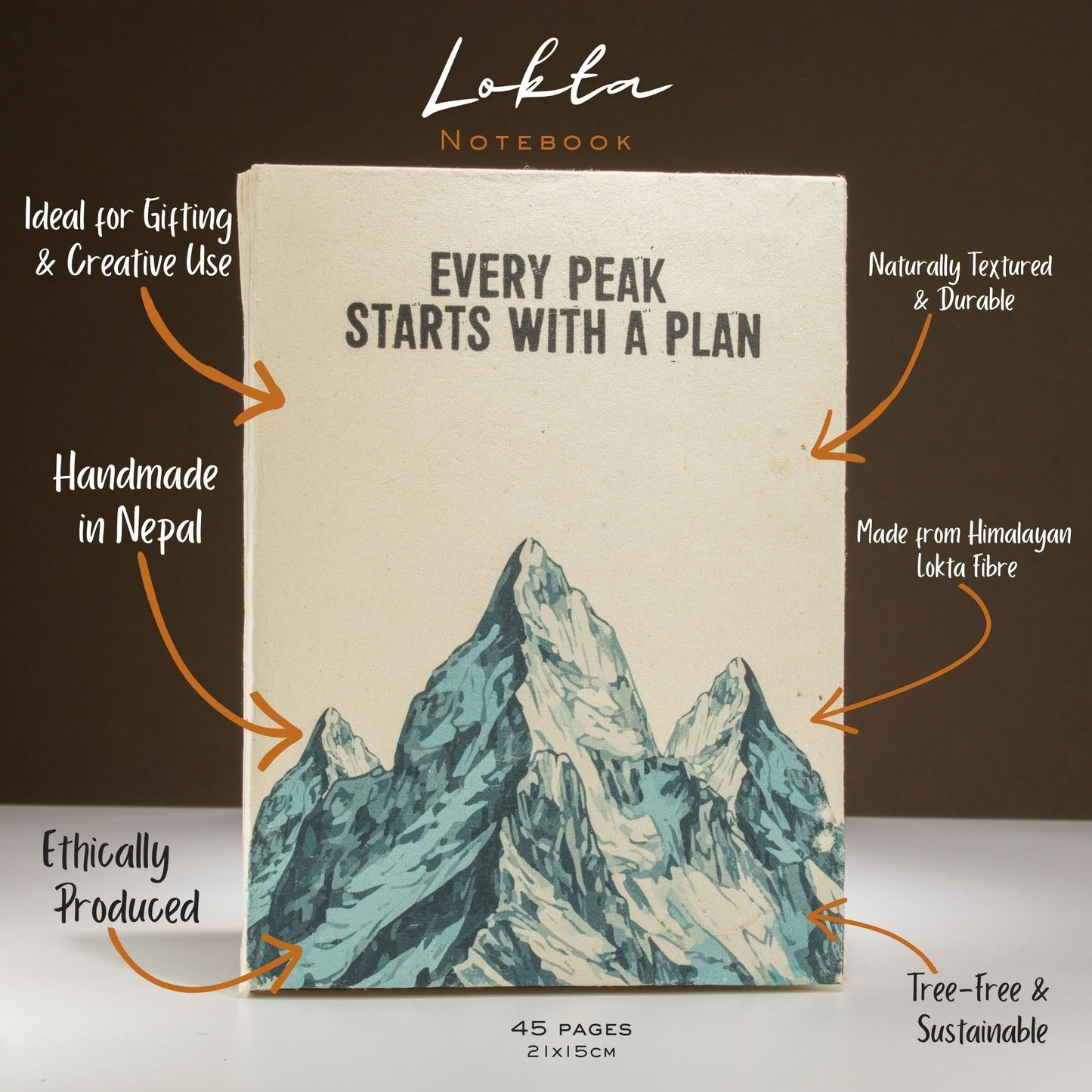 Lokta Inspiratie Notitieboek Groot (21x15cm) – 45 pagina’s – Every Peak – incl. boekenlegger