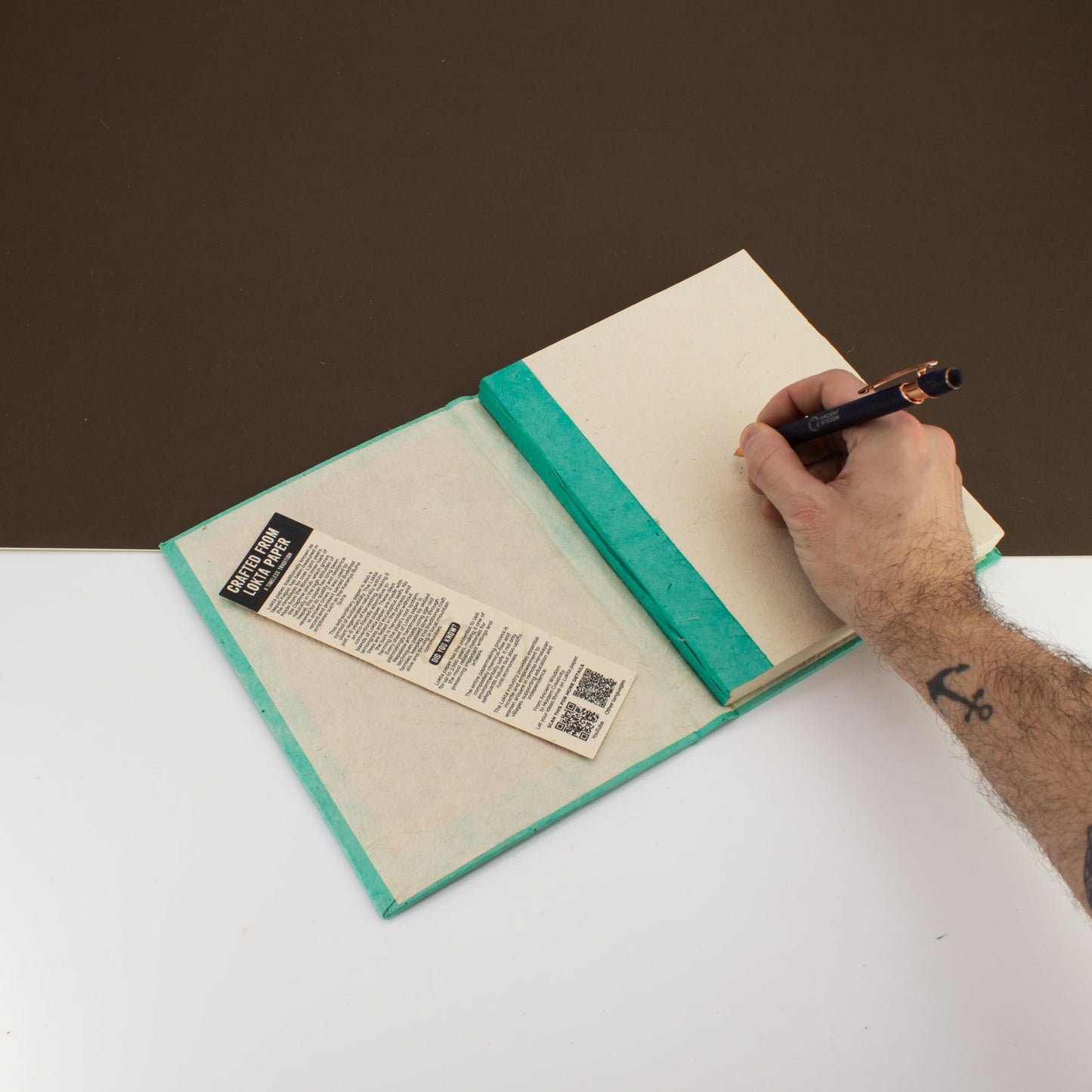 Lokta Mini Tegels Notitieboek Groot (21x15cm) – 45 pagina's – incl. boekenlegger – Teal