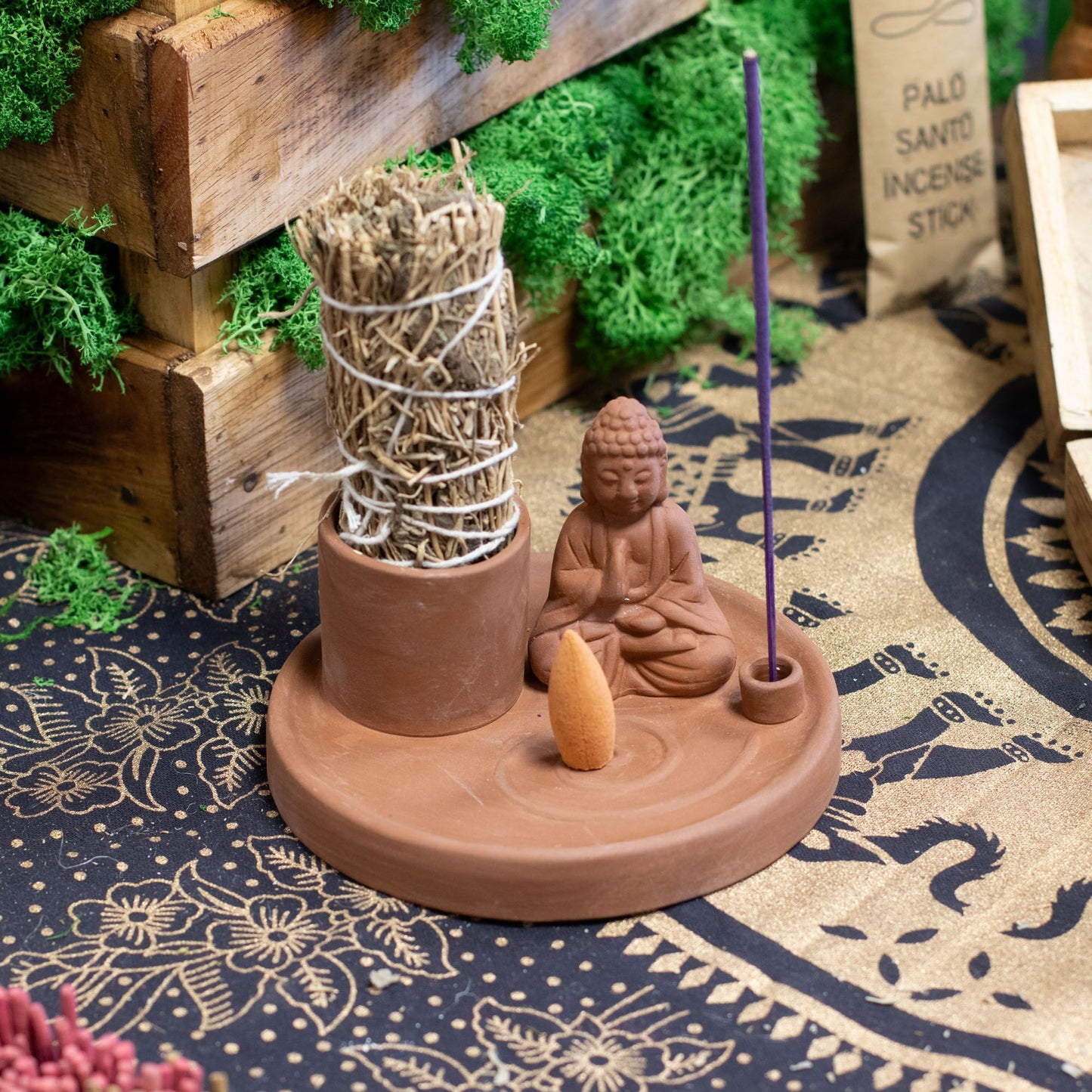 Multifunctionele Boeddha Wierookplaat - Naturel Terracotta