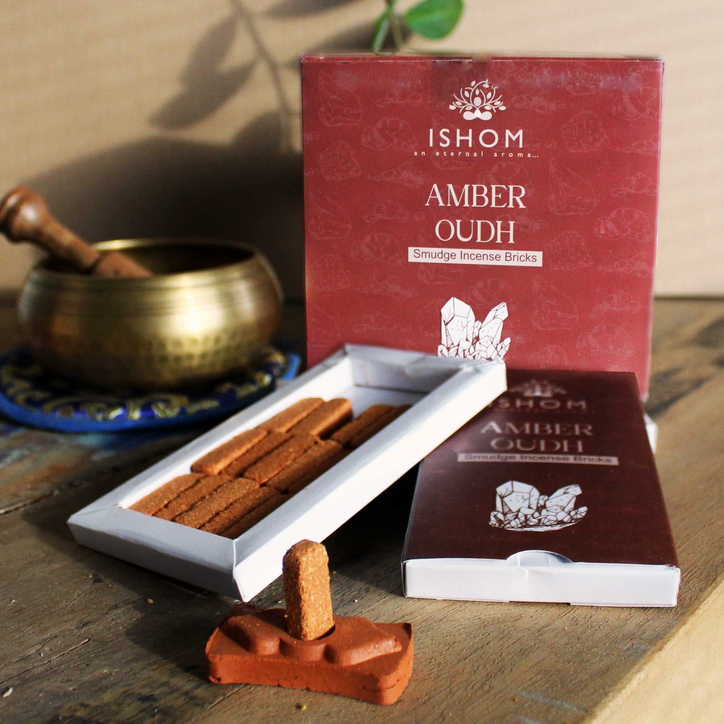 Natuurlijke Wierook Smudge Bricks met Brander – Amber Hout (15 stuks)