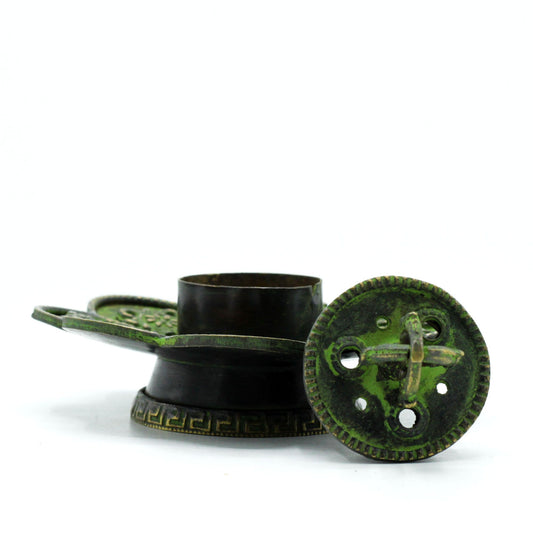 Messing Verdigris Tibetaanse Kegel & Wierookhouder - Acht Symbolen