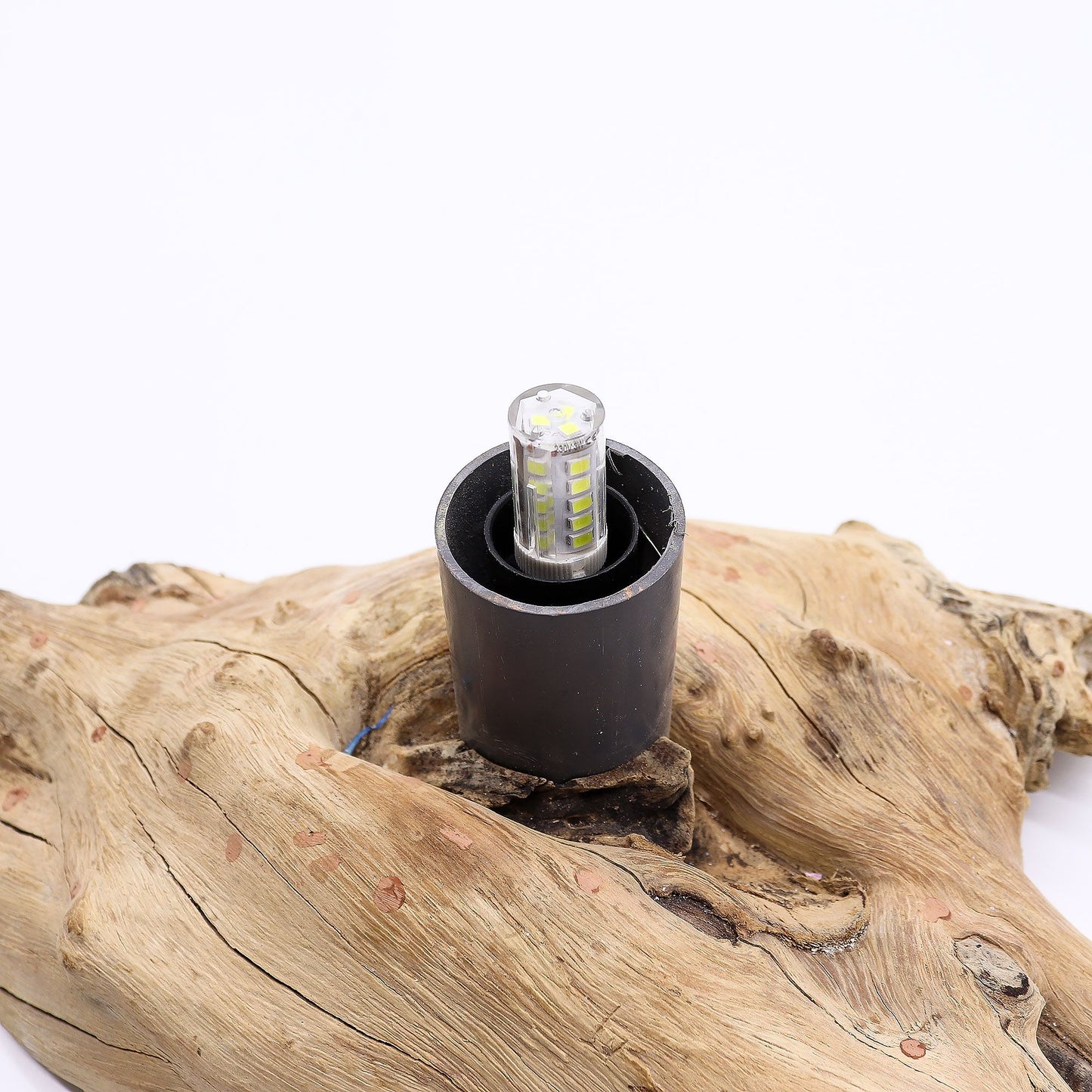 DriftGlow Lamp – Oranje Crackle Fire Ei Kap | Drijfhout Basis