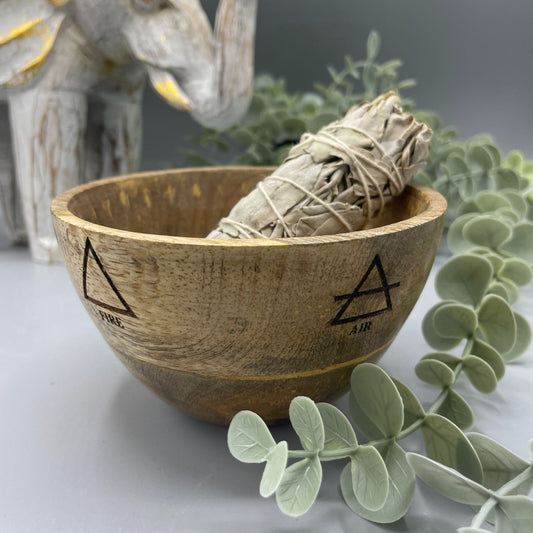 Houten Smudge & Rituele Offerkom - Vier Elementen 12x7cm