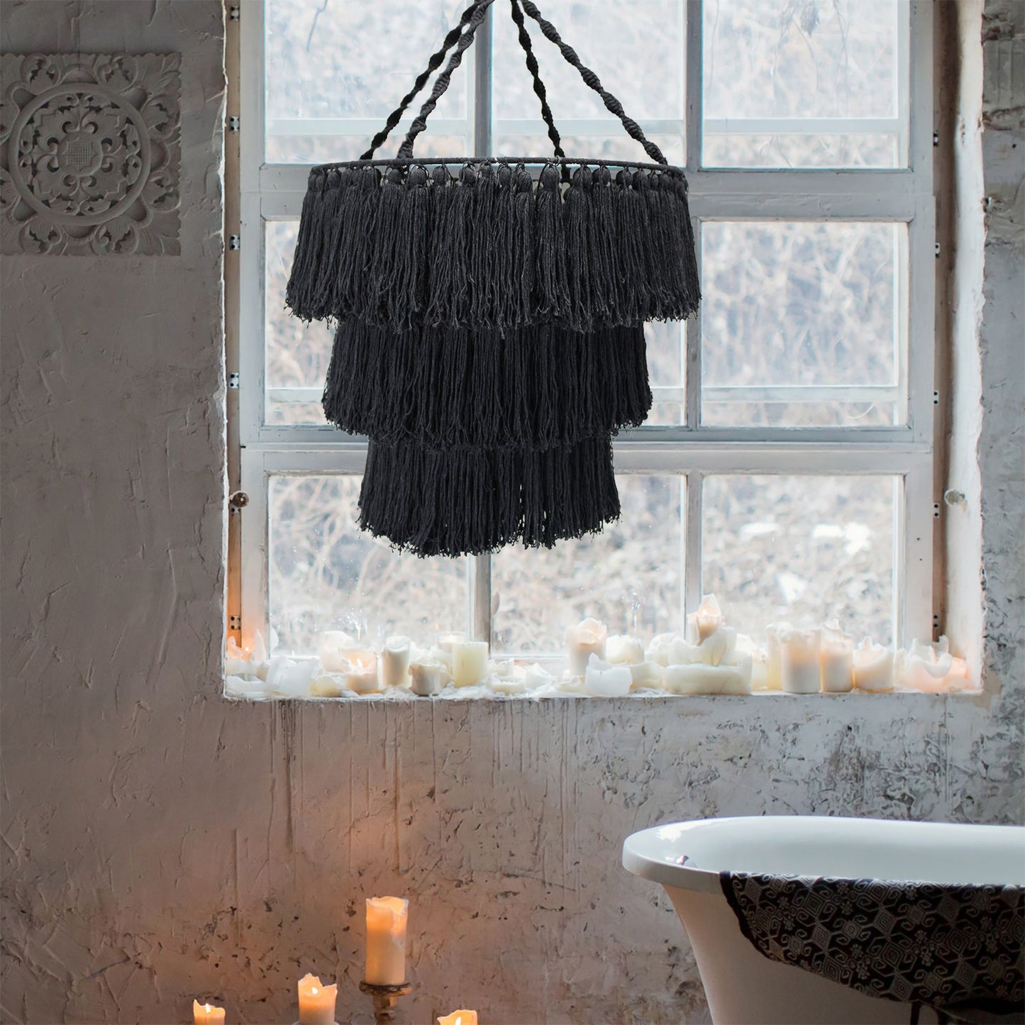 Macramé Zachte Kroonluchter – Zwart