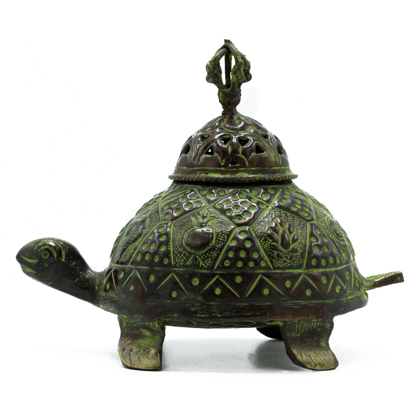Messing Verdigris Tibetaanse Schildpad Wierookhouder - Groot
