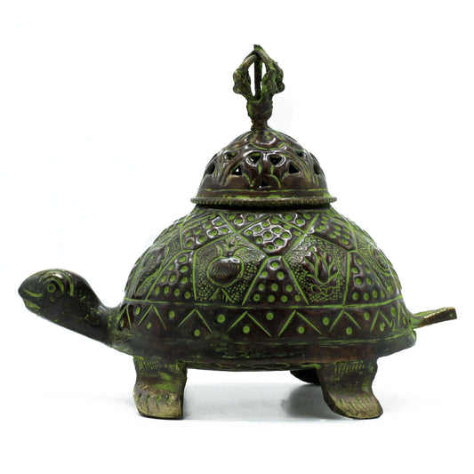Messing Verdigris Tibetaanse Schildpad Wierookhouder - Groot