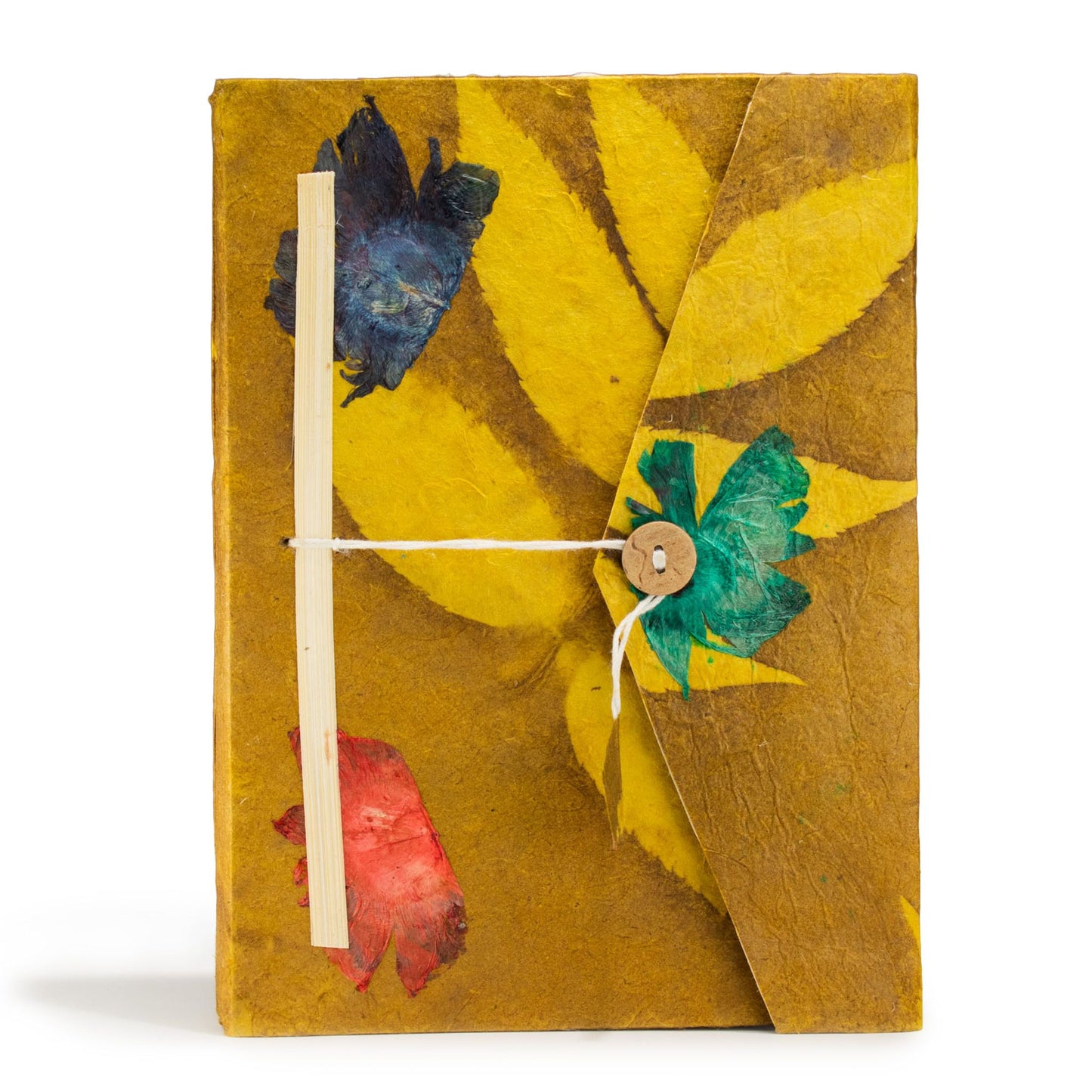 Lokta Bold Floral Notitieboek Groot (21x15cm) – 45 pagina’s – incl. boekenlegger – Olijfgroen