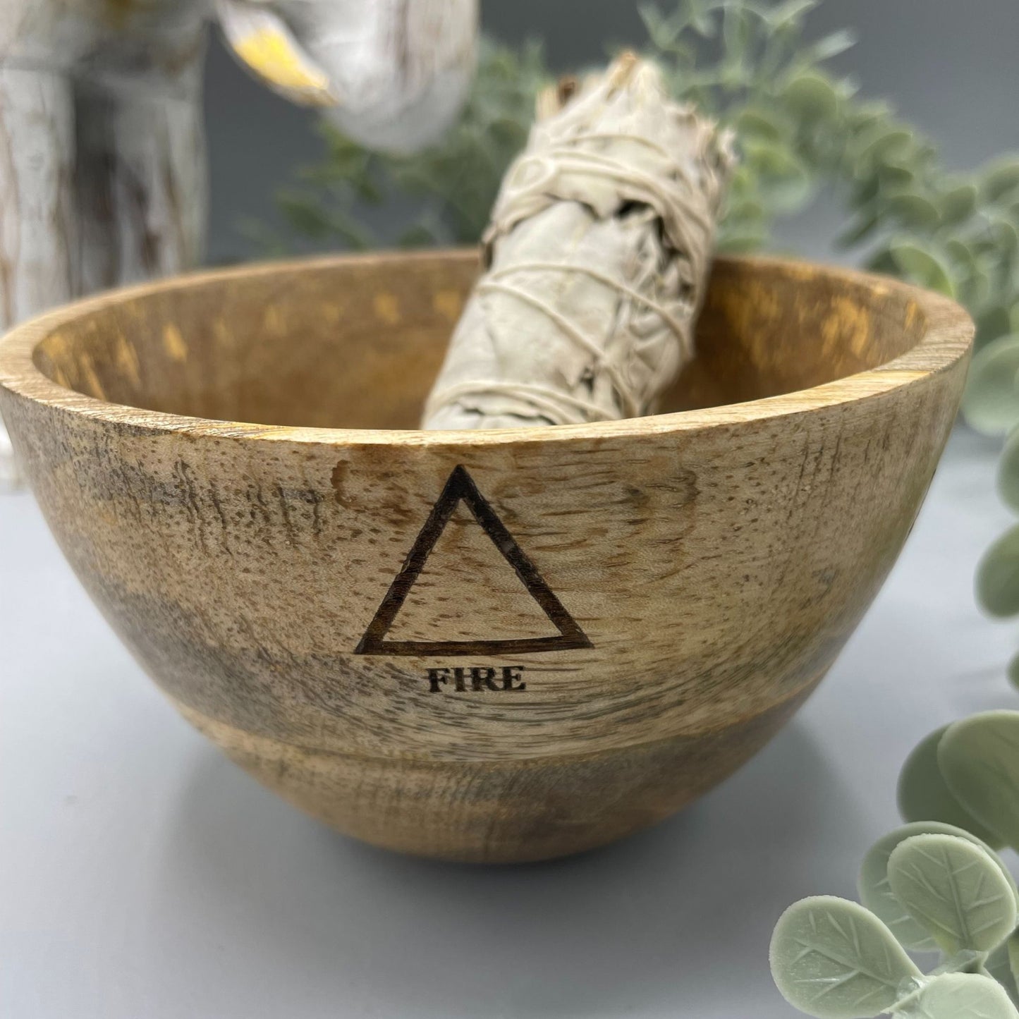Houten Smudge & Rituele Offerkom - Vier Elementen 12x7cm