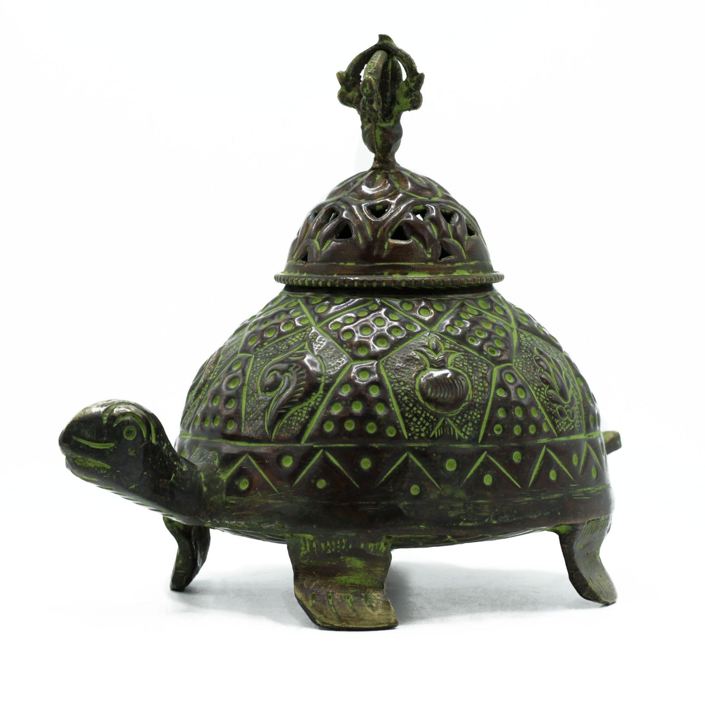 Messing Verdigris Tibetaanse Schildpad Wierookhouder - Groot