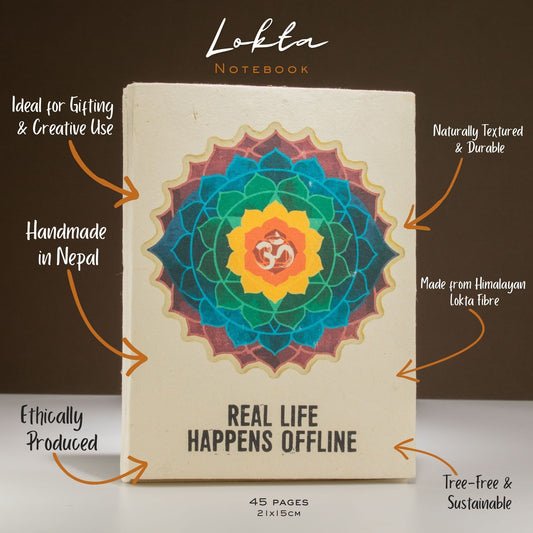 Lokta Inspiratie Notitieboek Groot (21x15cm) – 45 pagina's – Real Life – incl. boekenlegger